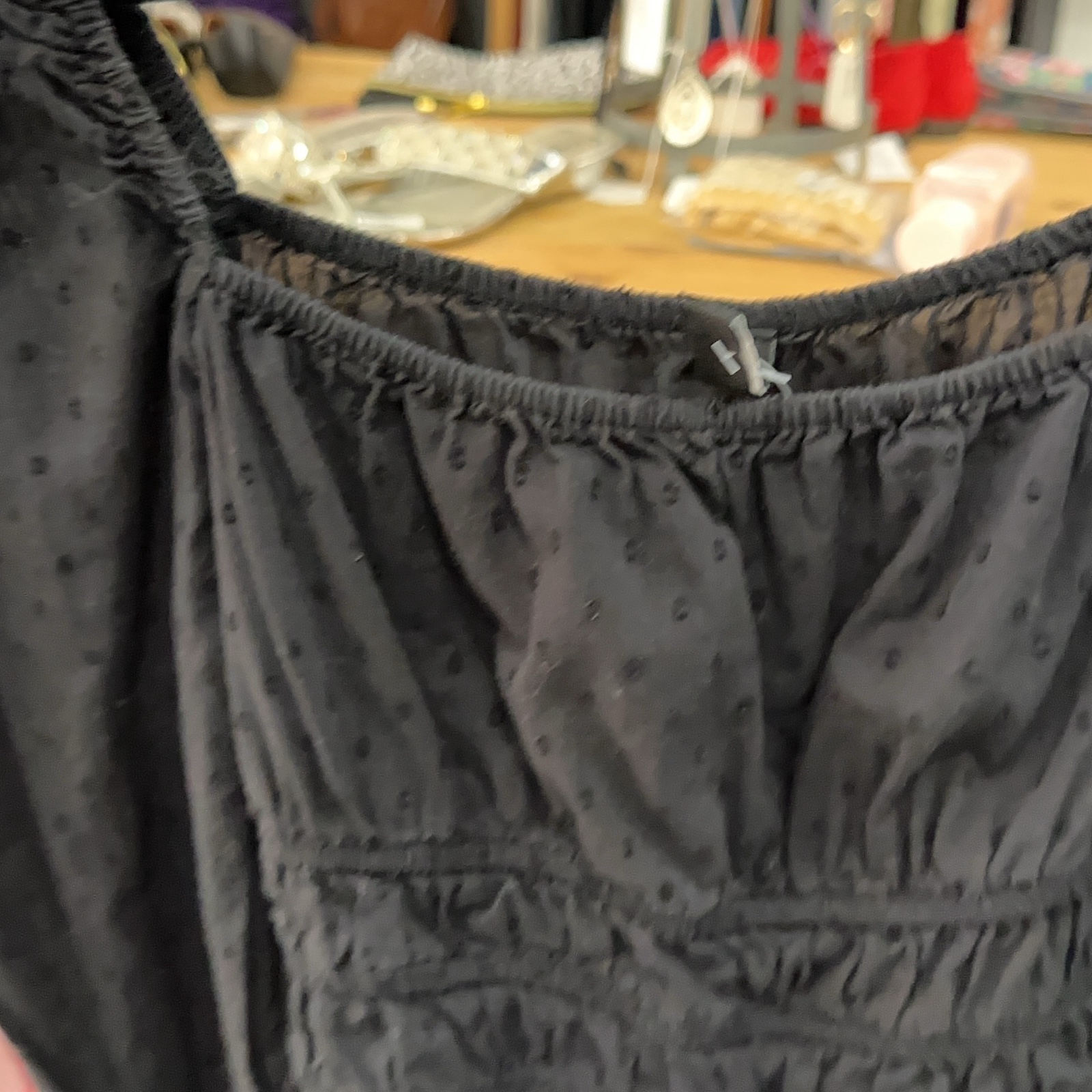Stradivarius Black Polka Dot Sheer Top Large Elasticated Waist