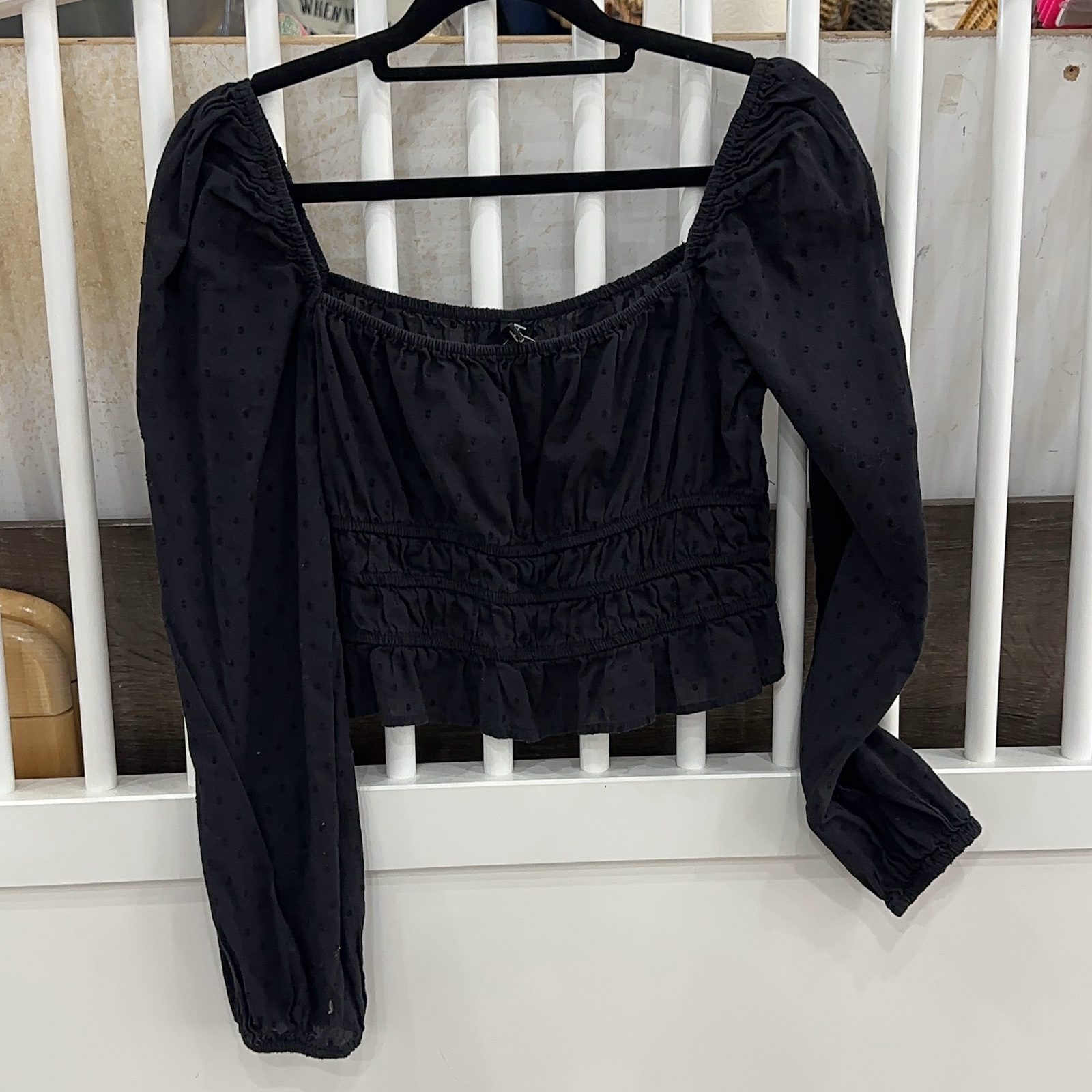 Stradivarius Black Polka Dot Sheer Top Large Elasticated Waist image 2