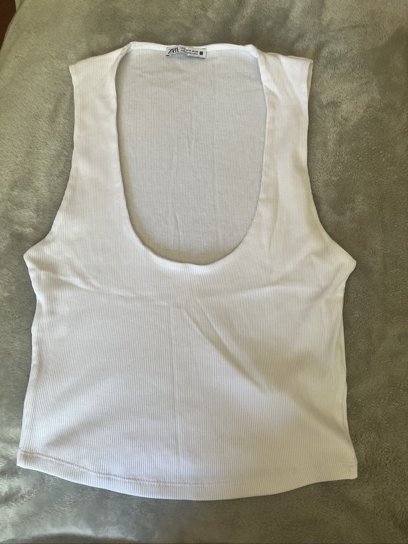 Zara White Ribbed Cotton Tank Top Medium