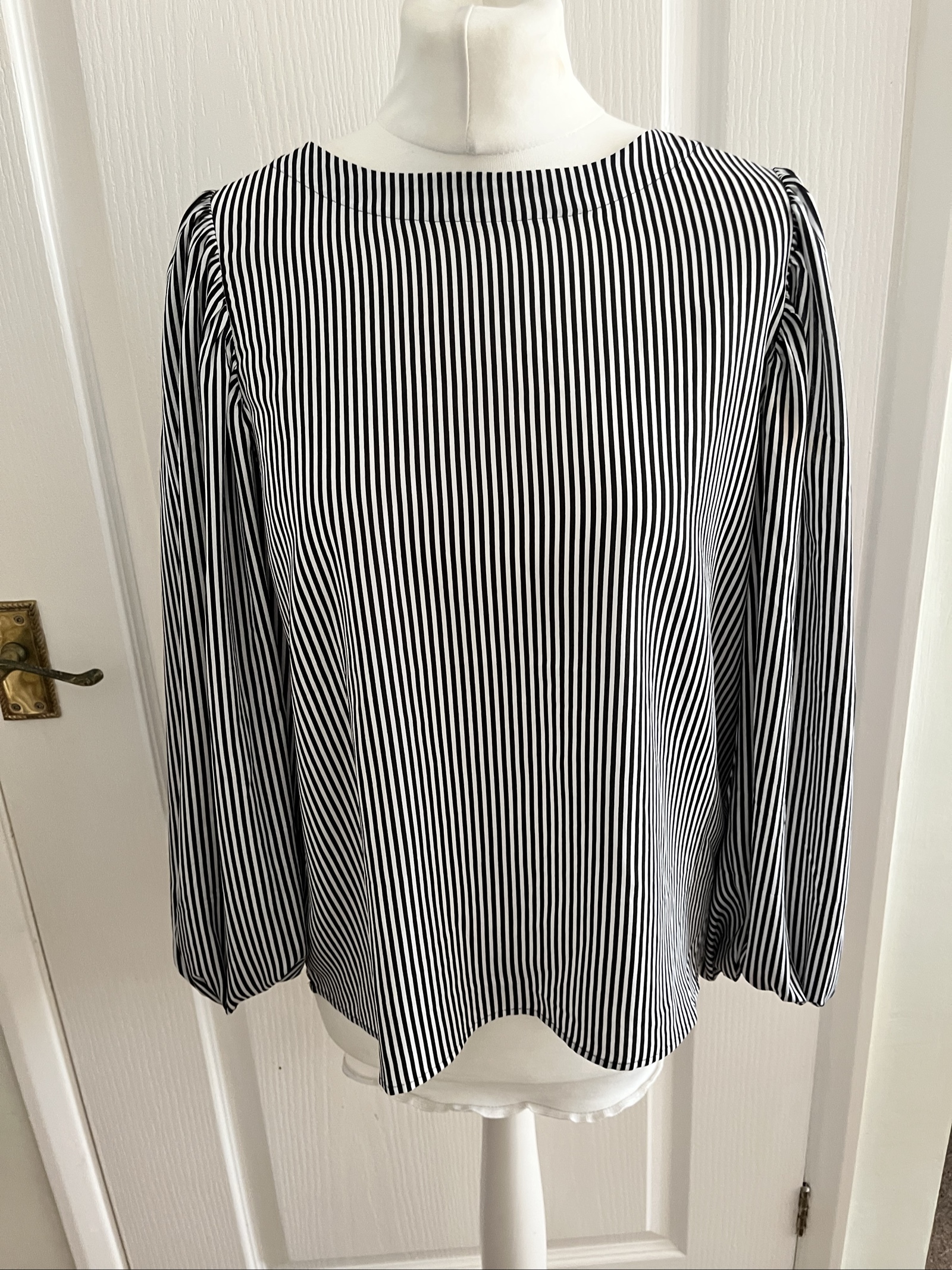 Next Black & White Striped Blouse UK 12 Polyester Long Sleeve