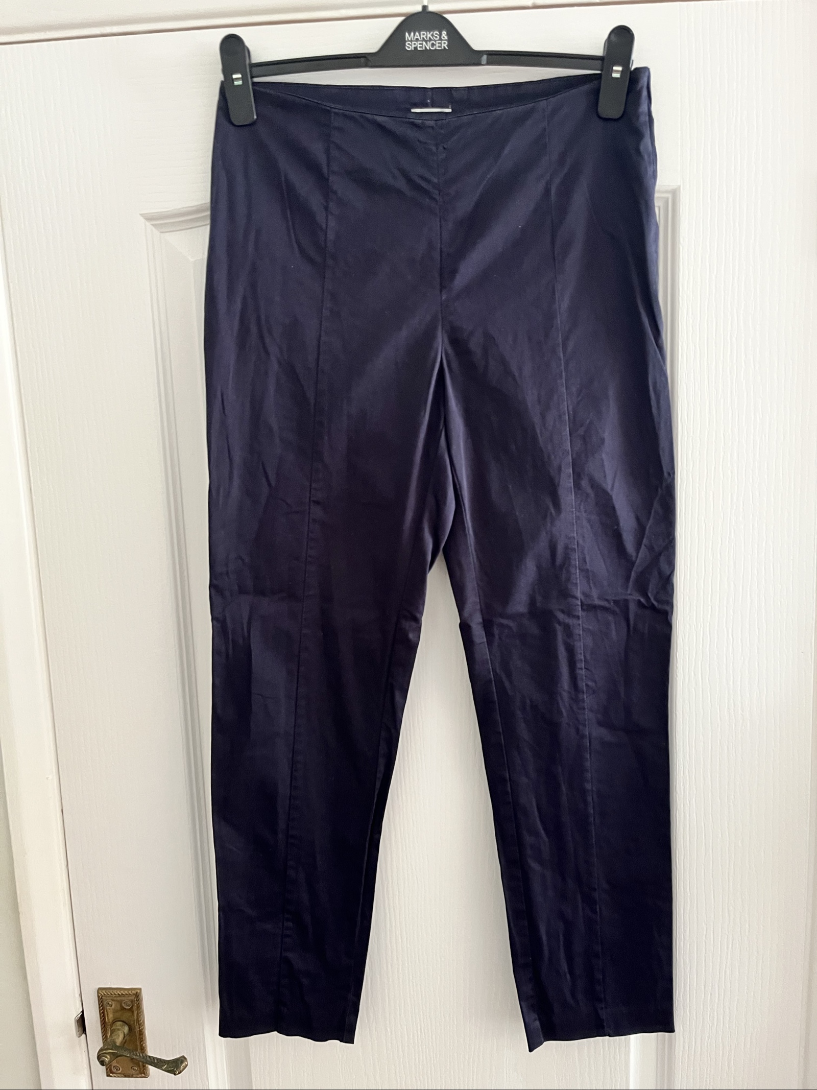 H&M Navy Classic Cropped Trousers UK 12 Modern Fit
