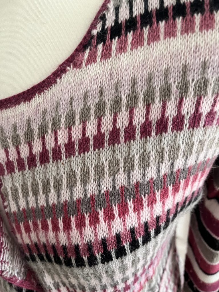 Vintage Laura Ashley Pink Grey & Black Patterned Knit Cardigan UK 12