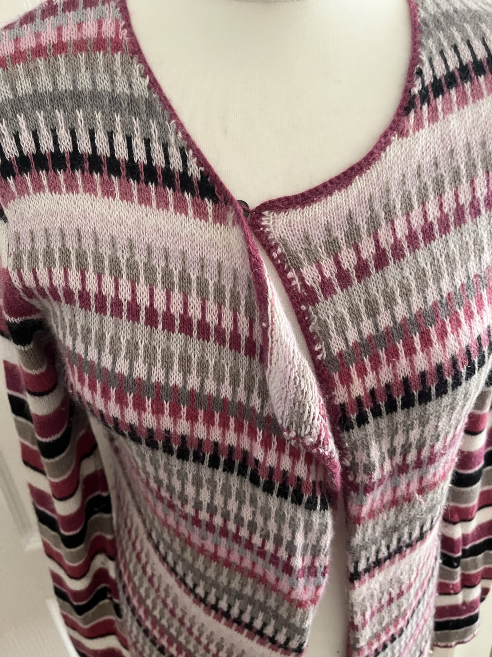 Vintage Laura Ashley Pink Grey & Black Patterned Knit Cardigan UK 12 image 2