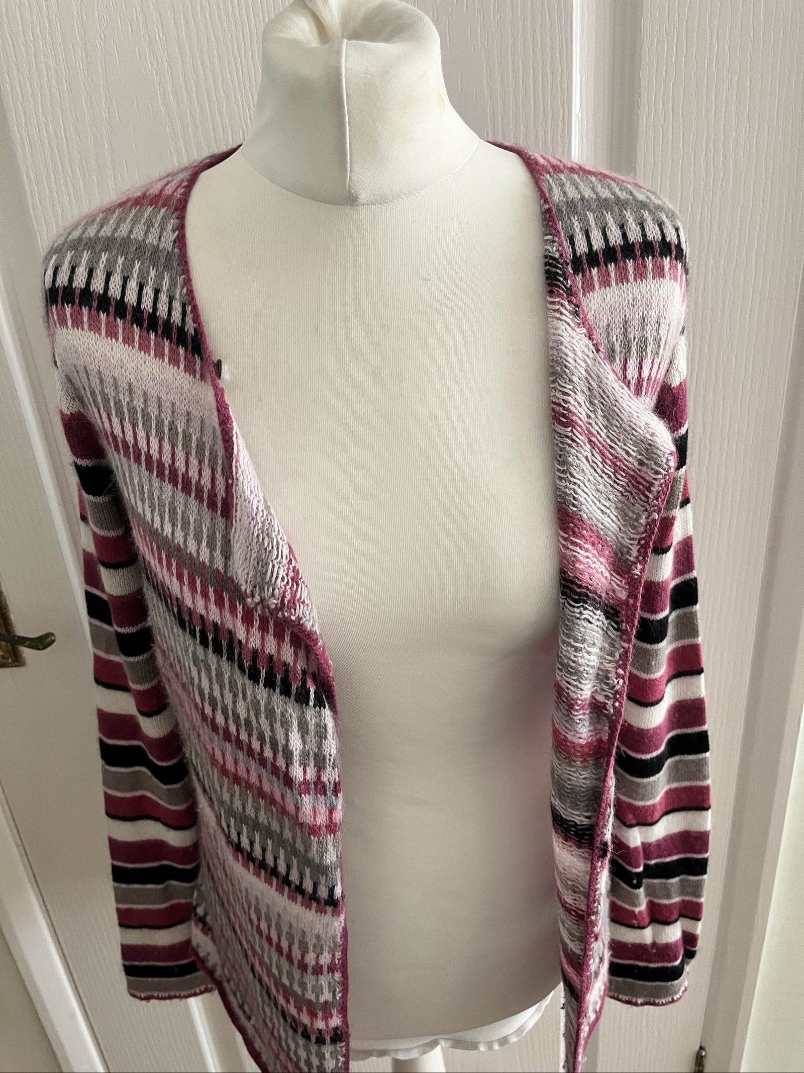 Vintage Laura Ashley Pink Grey & Black Patterned Knit Cardigan UK 12 image 5