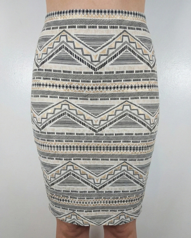 Atmosphere Women's Pencil Skirt Size UK 12 Black Gold Geometric Aztec Stretch