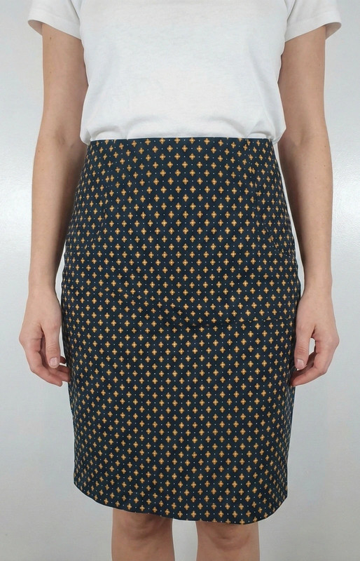 La Redoute RR Navy Geometric Print Pencil Skirt Women’s UK 10 Stretch Cotton