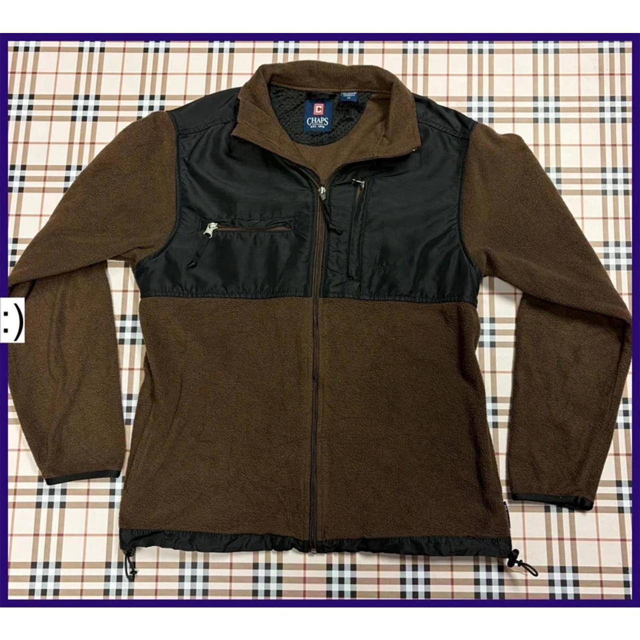 CHAPS Brown Fleece Jacket • Size M • Outdoor Nylon Panel Zip-Up