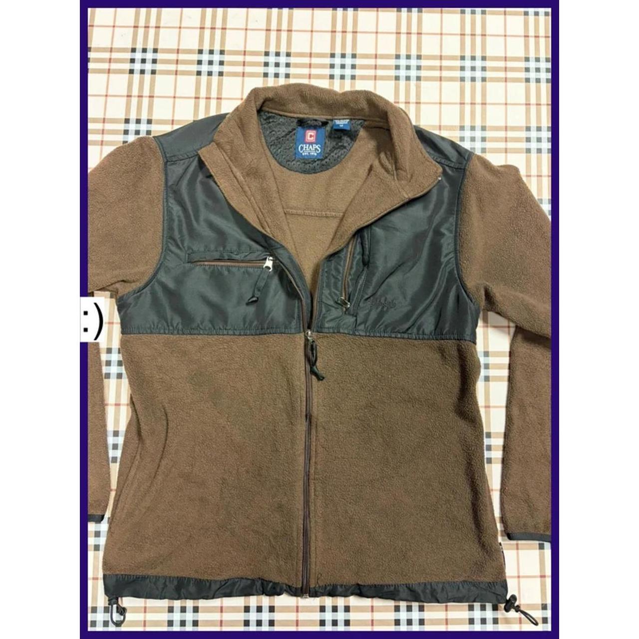 CHAPS Brown Fleece Jacket • Size M • Outdoor Nylon Panel Zip-Up image 2