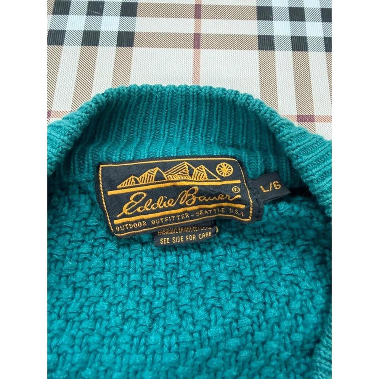 Eddie Bauer Teal Chunky Knit Henley Jumper Size L/G image 5