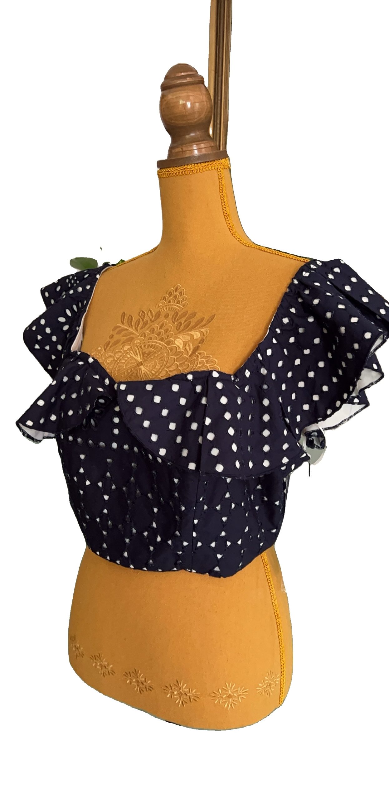 Mossman Navy & White Polka Dot Ruffle Crop Top image 2