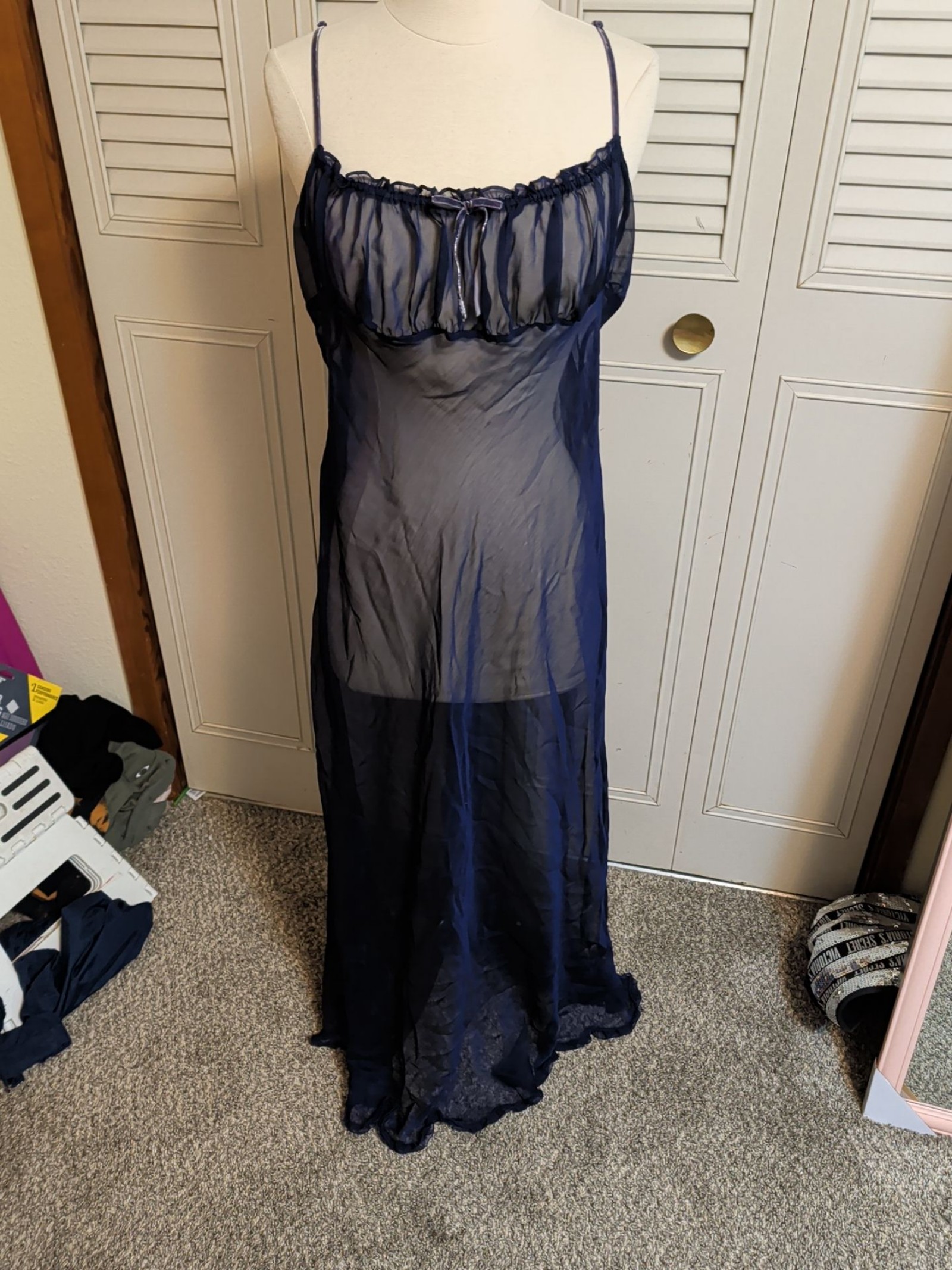Victoria's Secret Navy Sheer Mesh Slip Dress Large