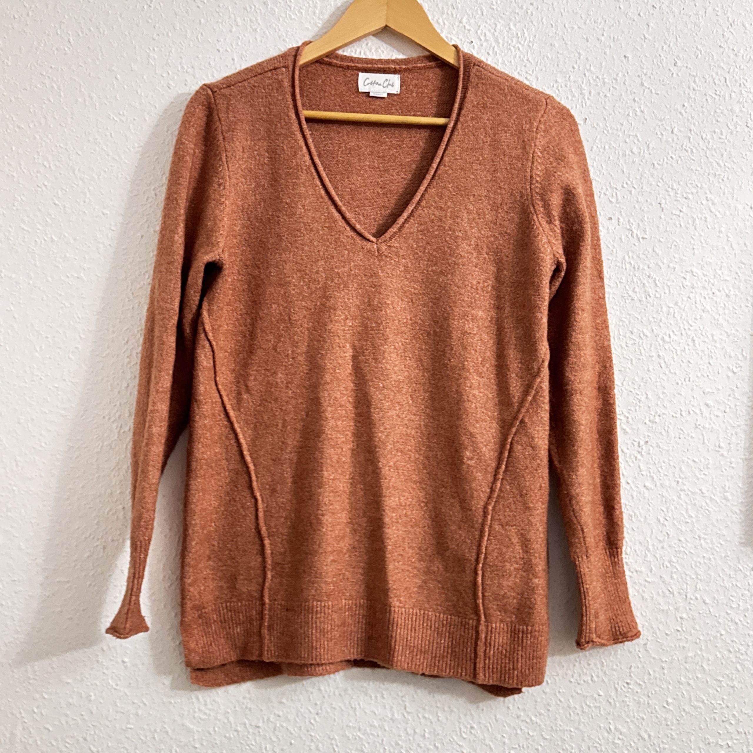Cotton Club Rust V-Neck Sweater Small Acrylic Polyester Elastane 2316