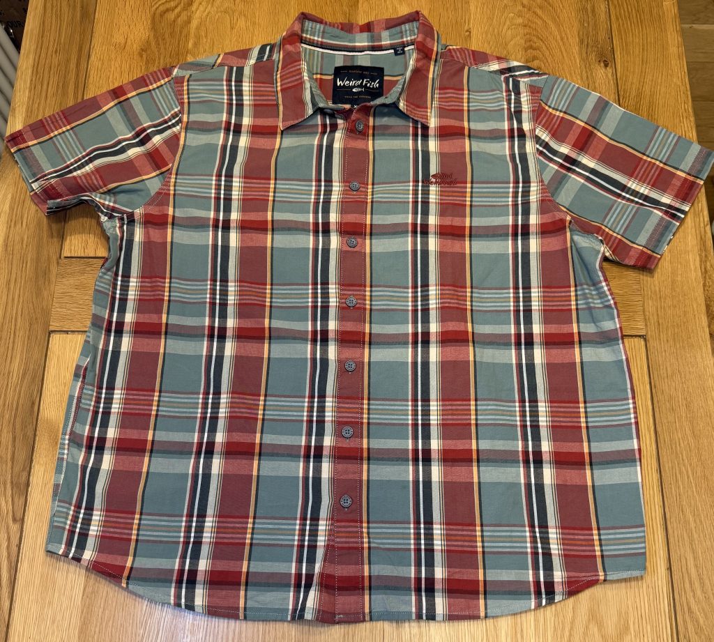 Weird Fish Mineral Blue & Red Check Short Sleeve Shirt XL