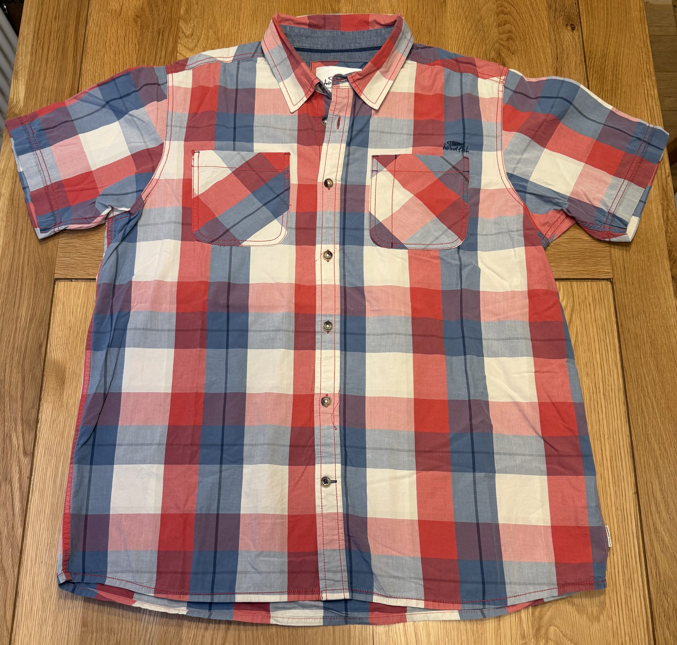 Weird Fish Red, Blue & White Check Shirt XL Cotton