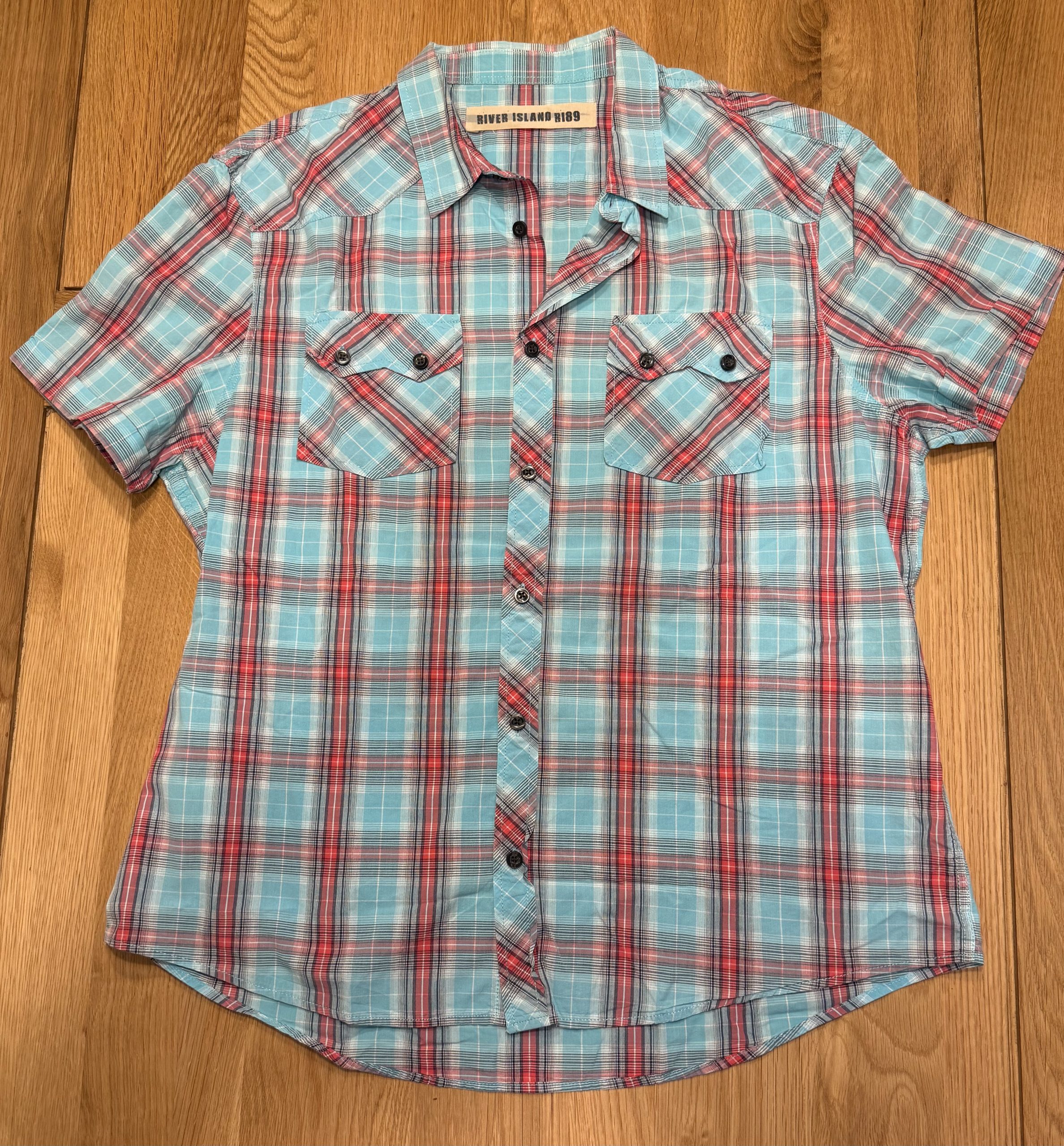 River Island Red, Blue & White Check Shirt XL 100% Cotton