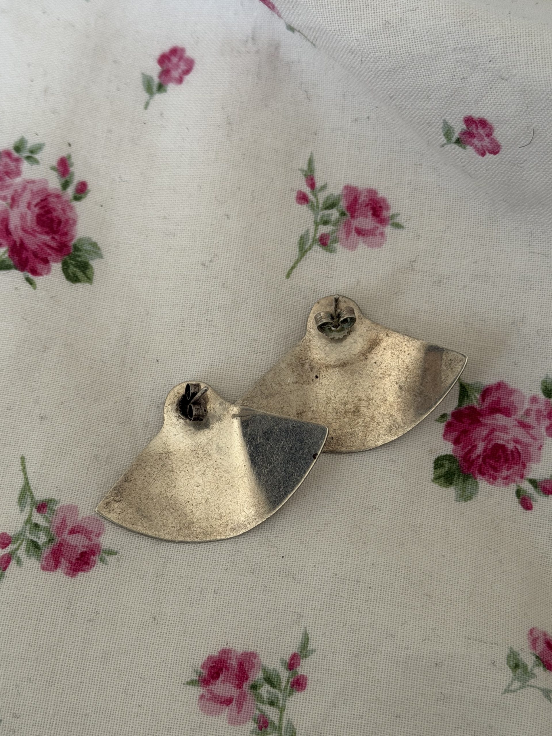 Vintage Silver 925 & Blue Stone Fan Shaped Stud Earrings 325 Silver J11-Jewel image 5