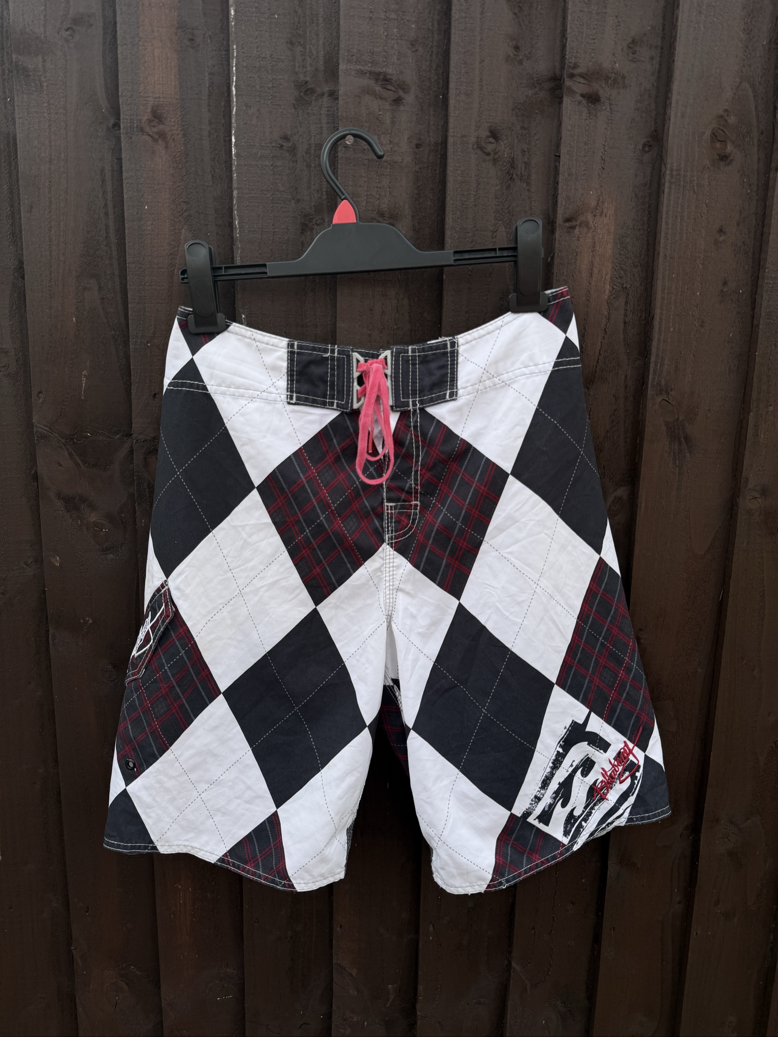 Billabong Black, White & Red Checkered Board Shorts