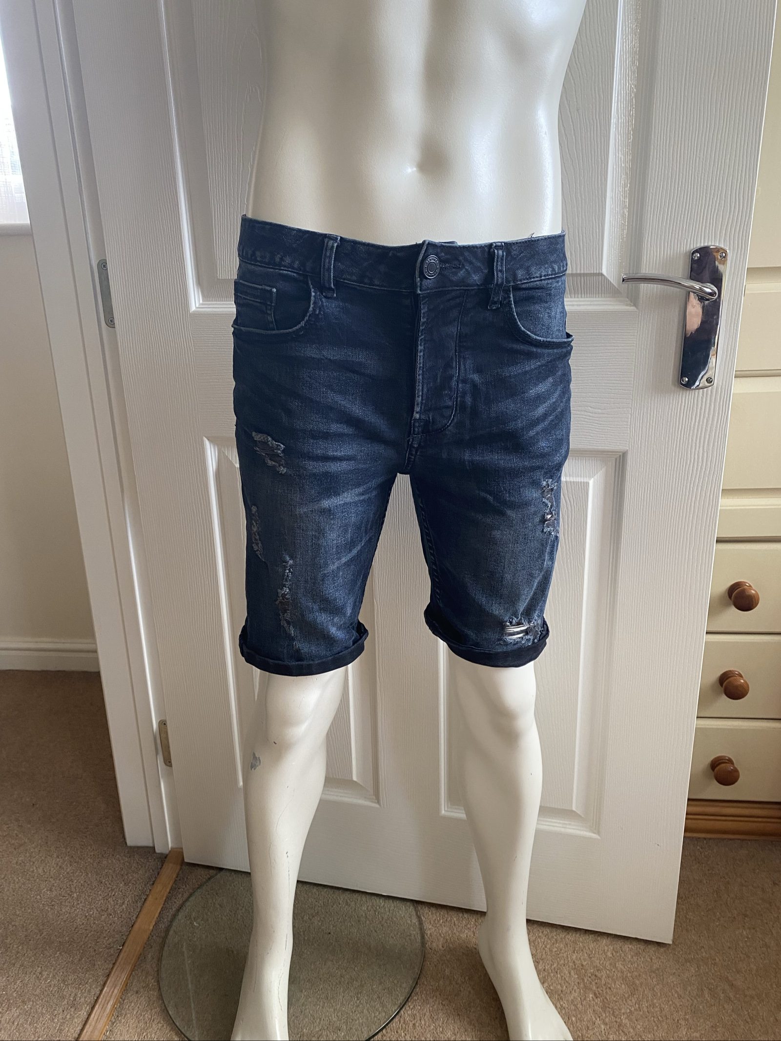 Dark Blue Distressed Denim Shorts - W32"