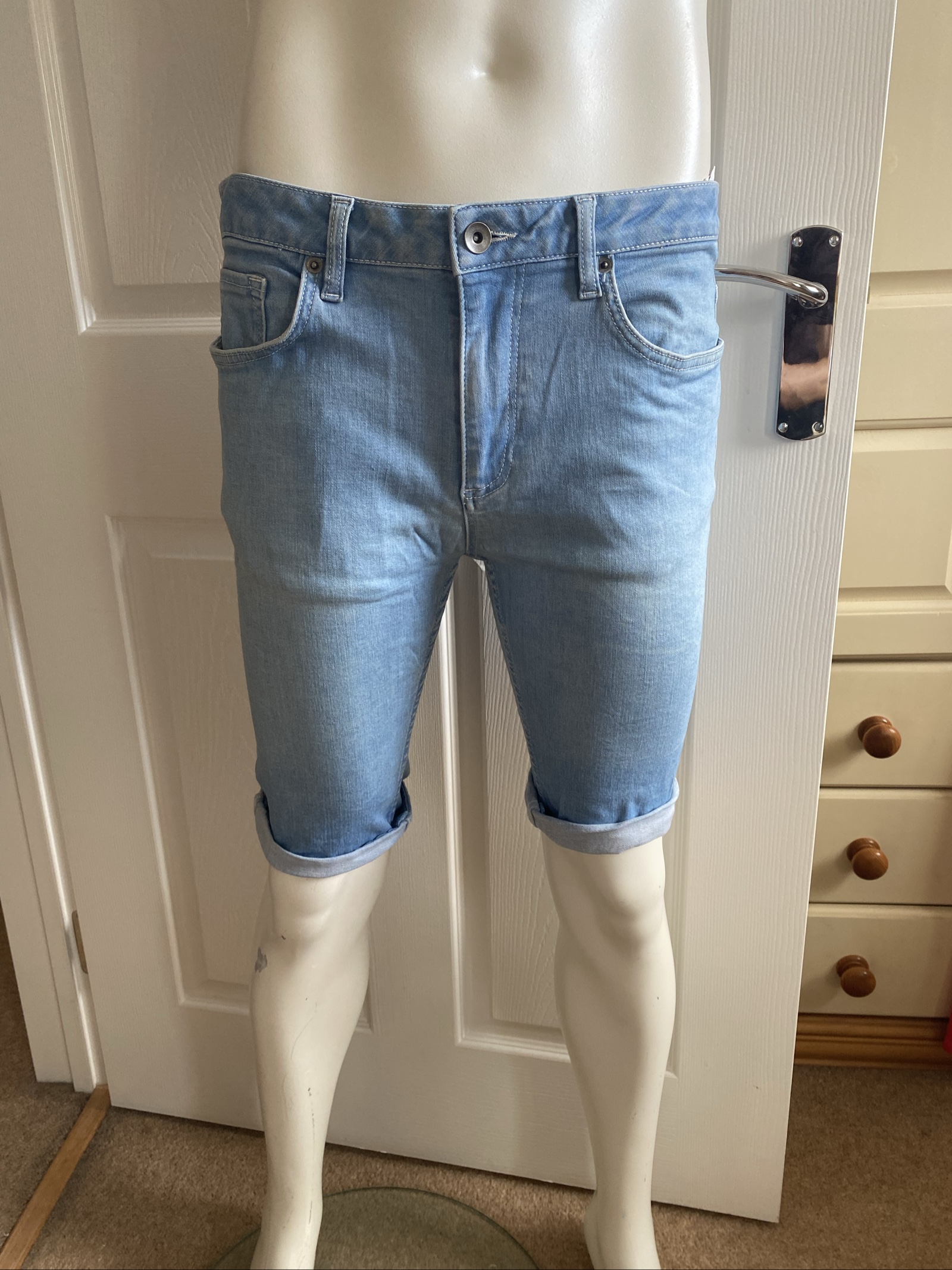 Light Blue Spray on Denim Shorts - W34"