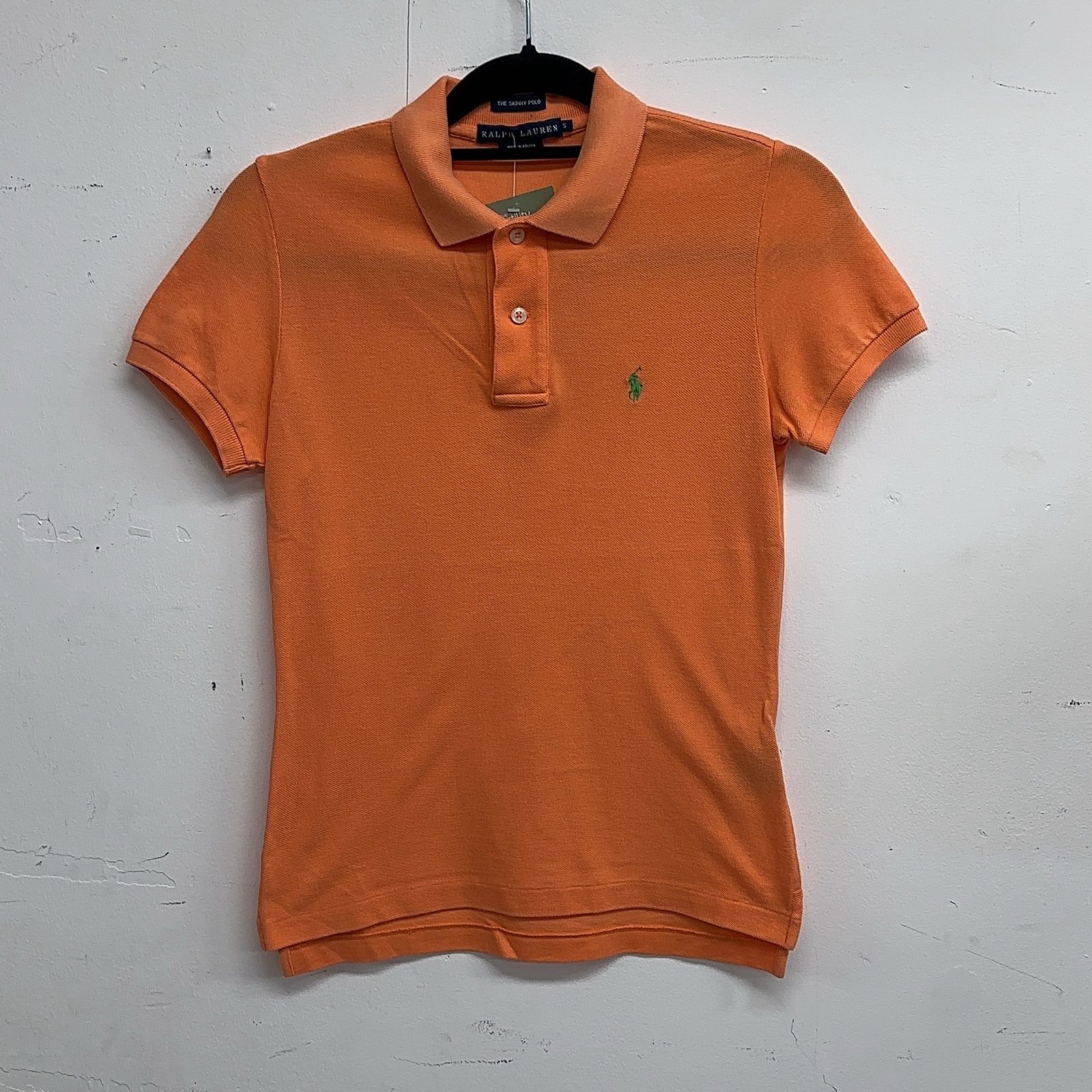 Ralph Lauren Orange Polo Shirt Small Green Logo