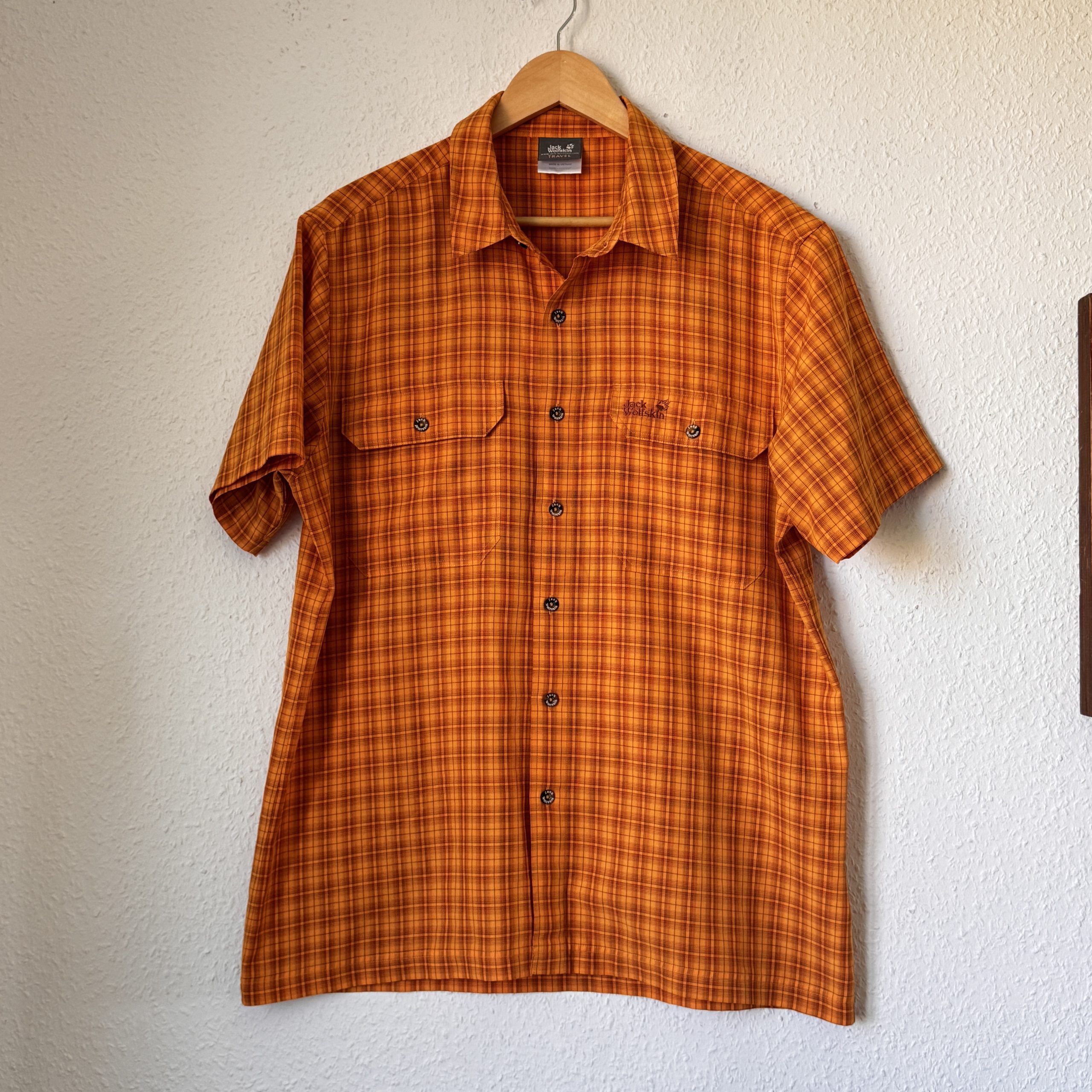 Jack Wolfskin Yelloe Orange Plaid Casual Shirt Large Short Sleeve - 2333