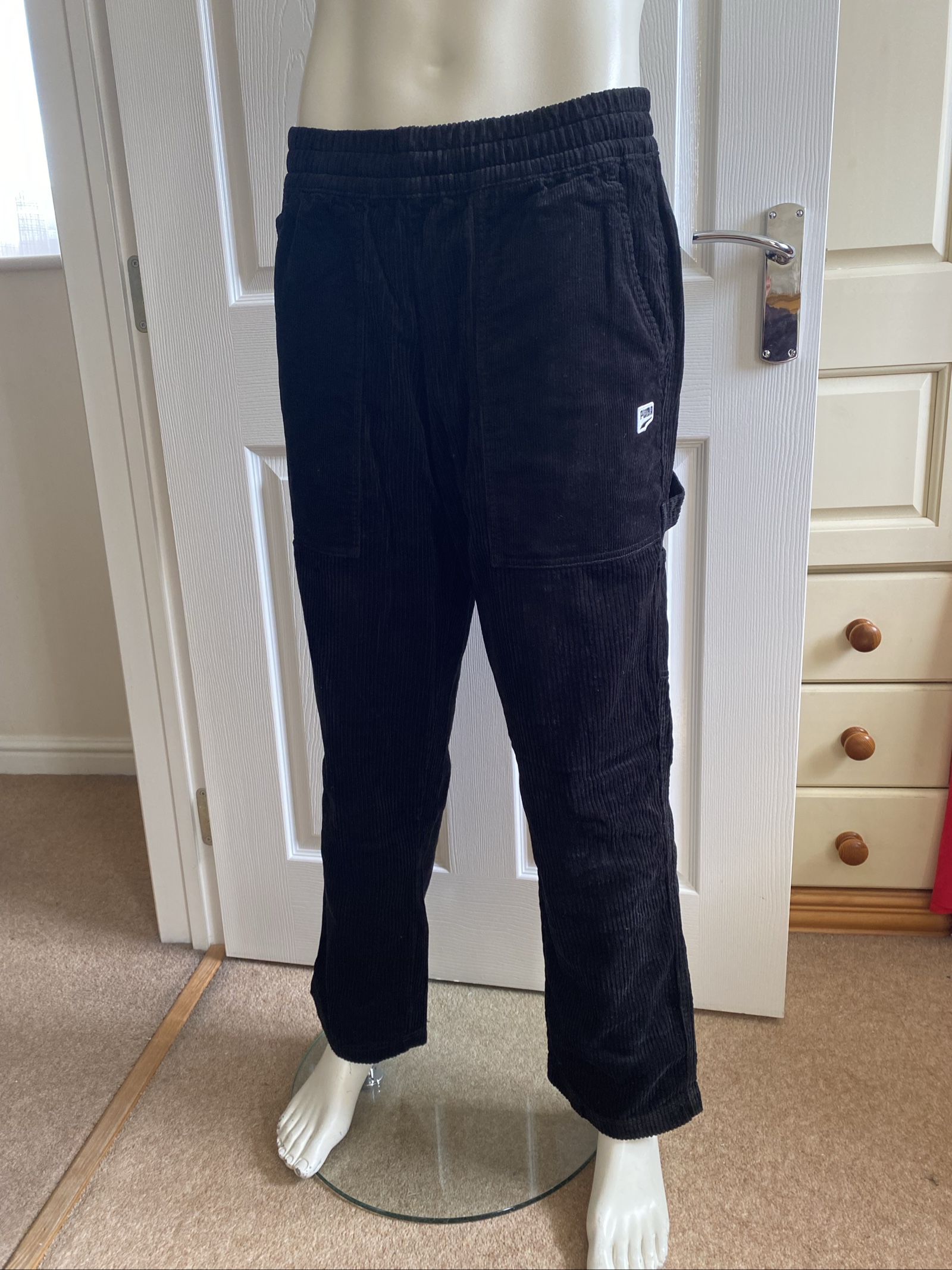 Puma DT Cord Relaxed Fit Black Trousers - Size M