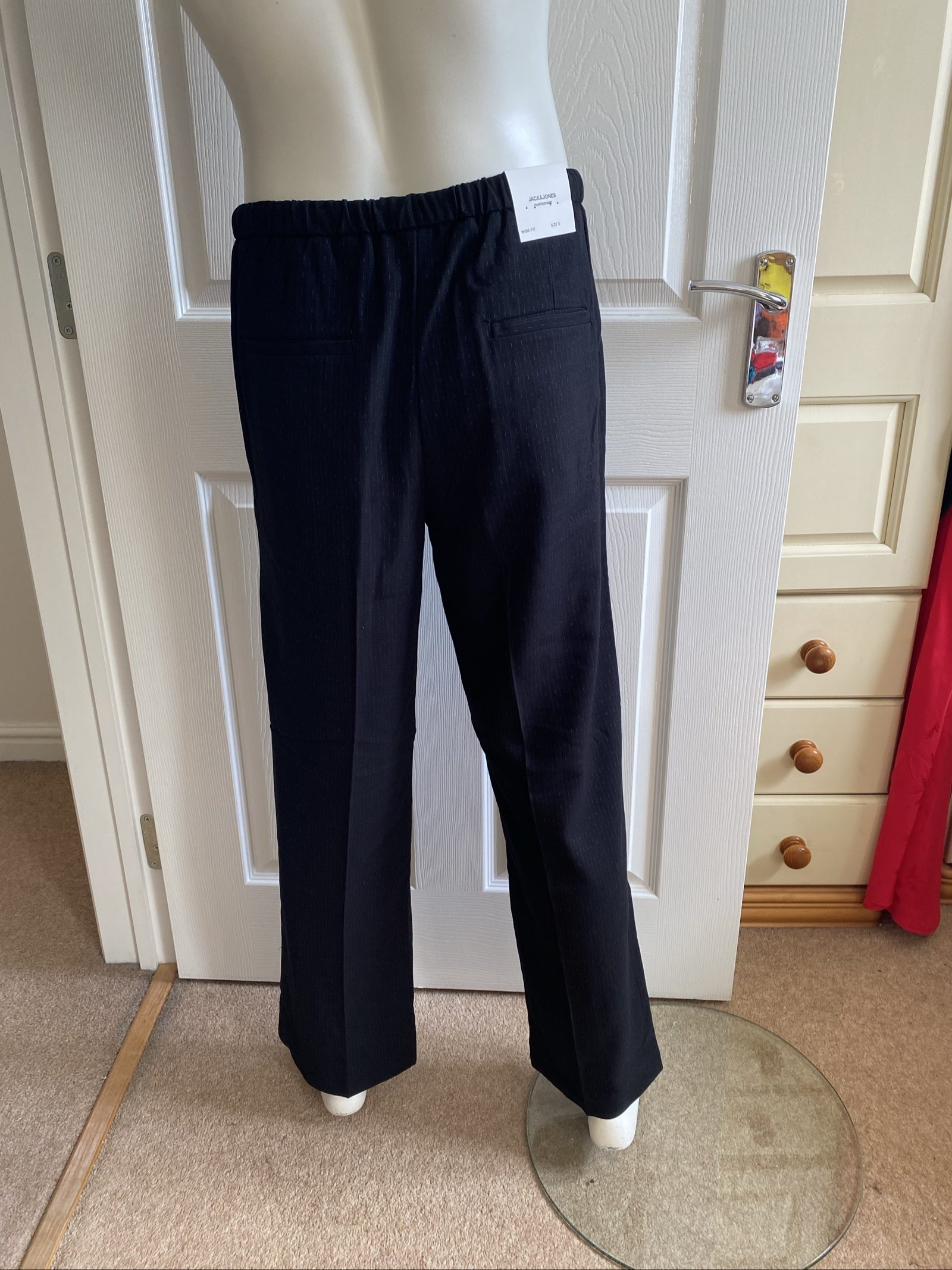 Jack & Jones Wide Fit Black Pinstripe Trousers - Size S image 5