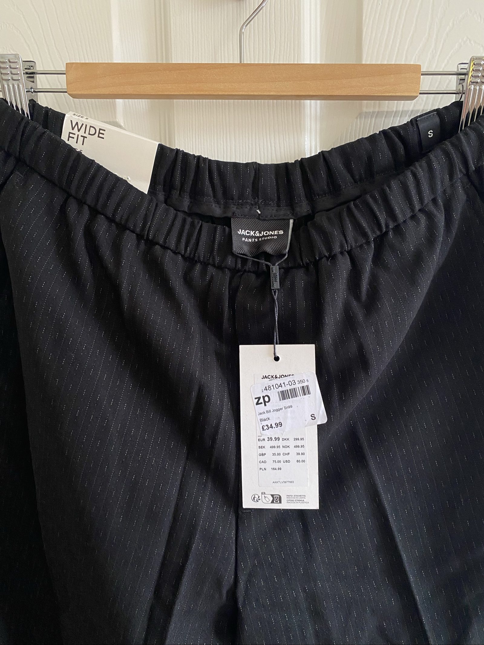 Jack & Jones Wide Fit Black Pinstripe Trousers - Size S image 9