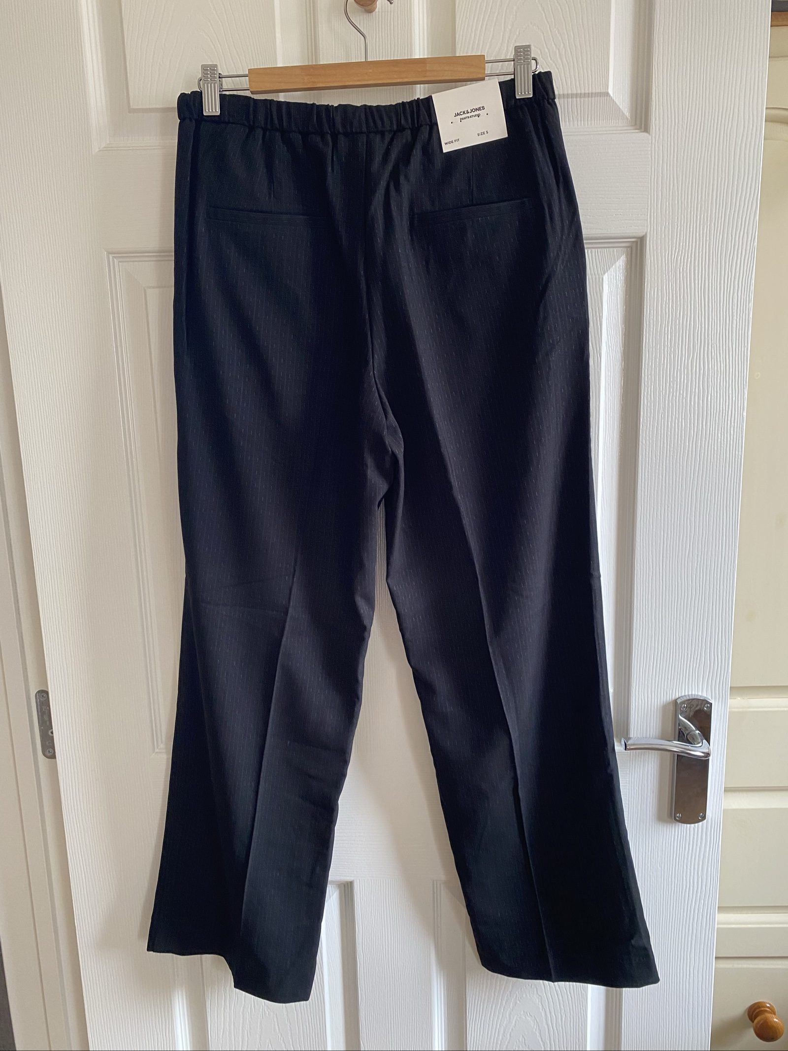 Jack & Jones Wide Fit Black Pinstripe Trousers - Size S image 10