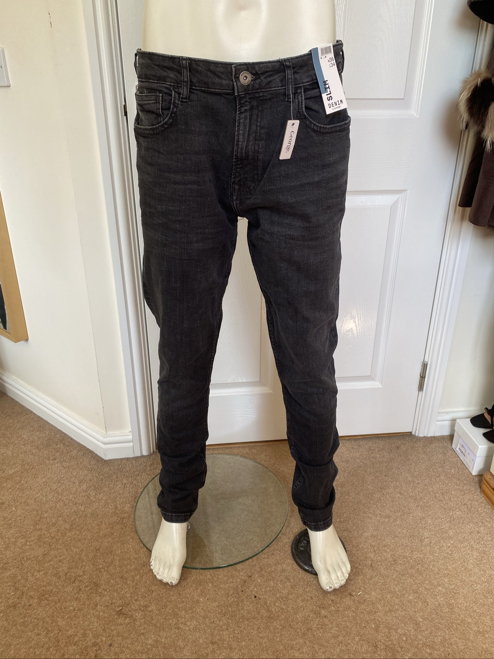 Black Slim Fit George Denim Jeans - Size W36 L34