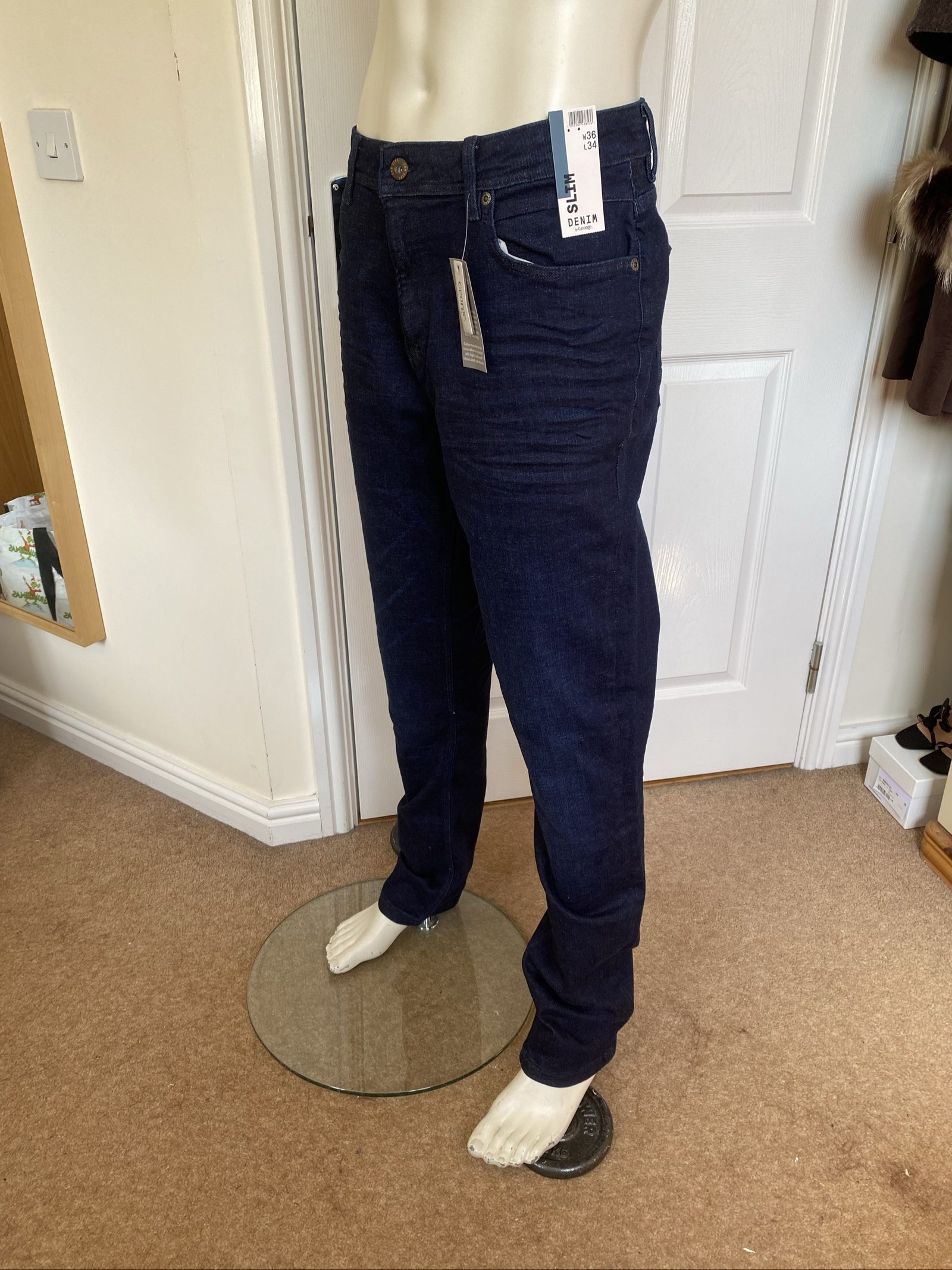 Navy Slim Fit George Denim Jeans - Size W36 L34 image 2