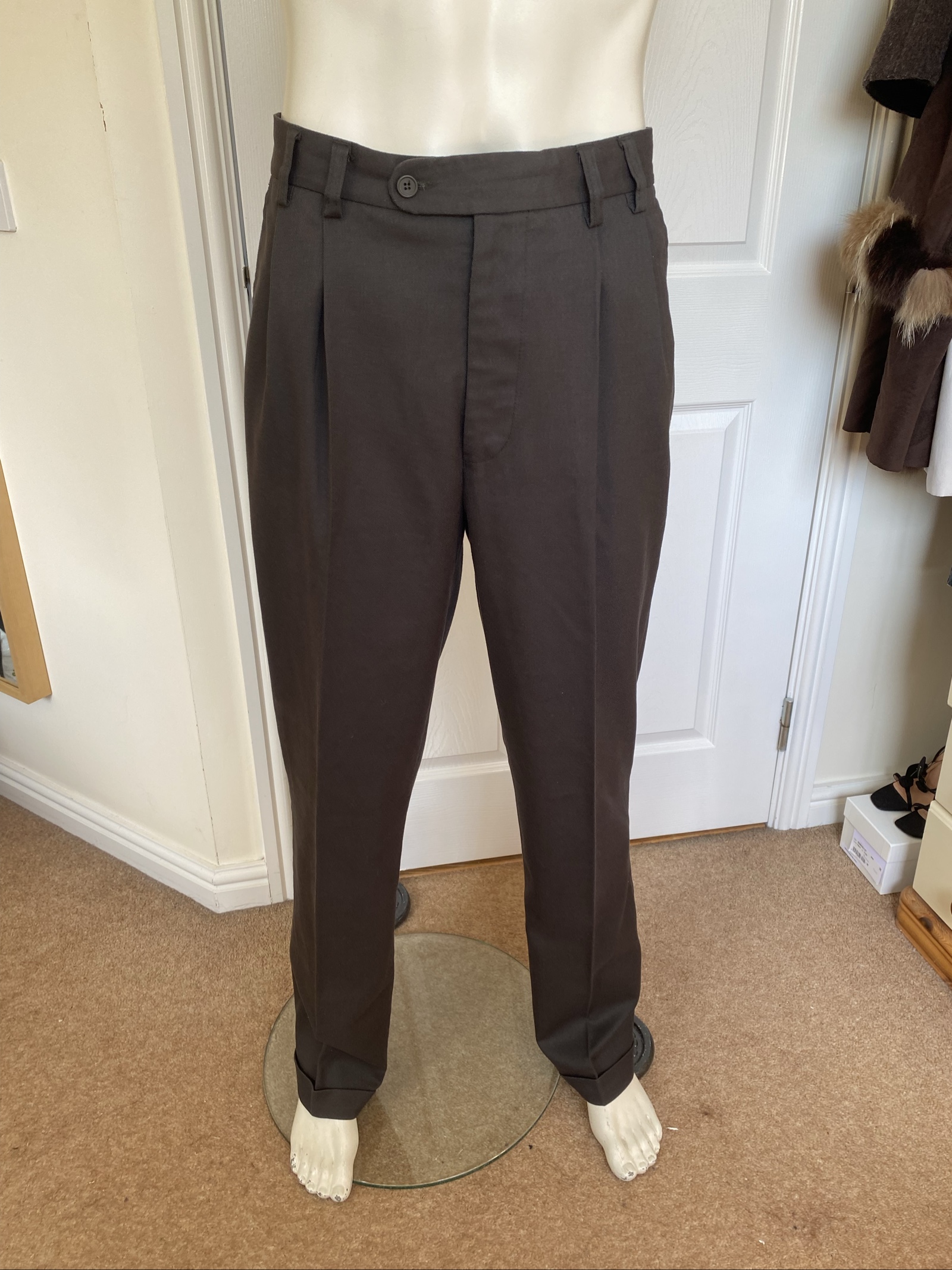 Burton Brown Pleated Formal Trousers - Size W34” Long