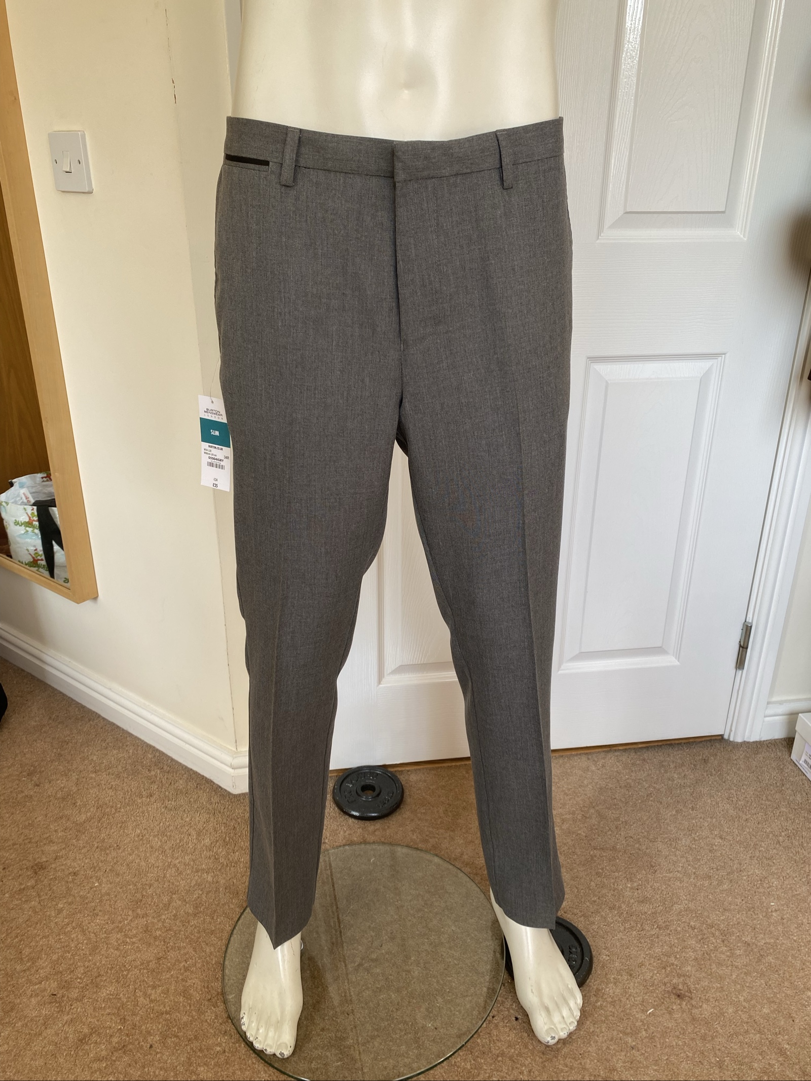 Burton Slim Fit Formal Grey Trousers - Size W34 L32