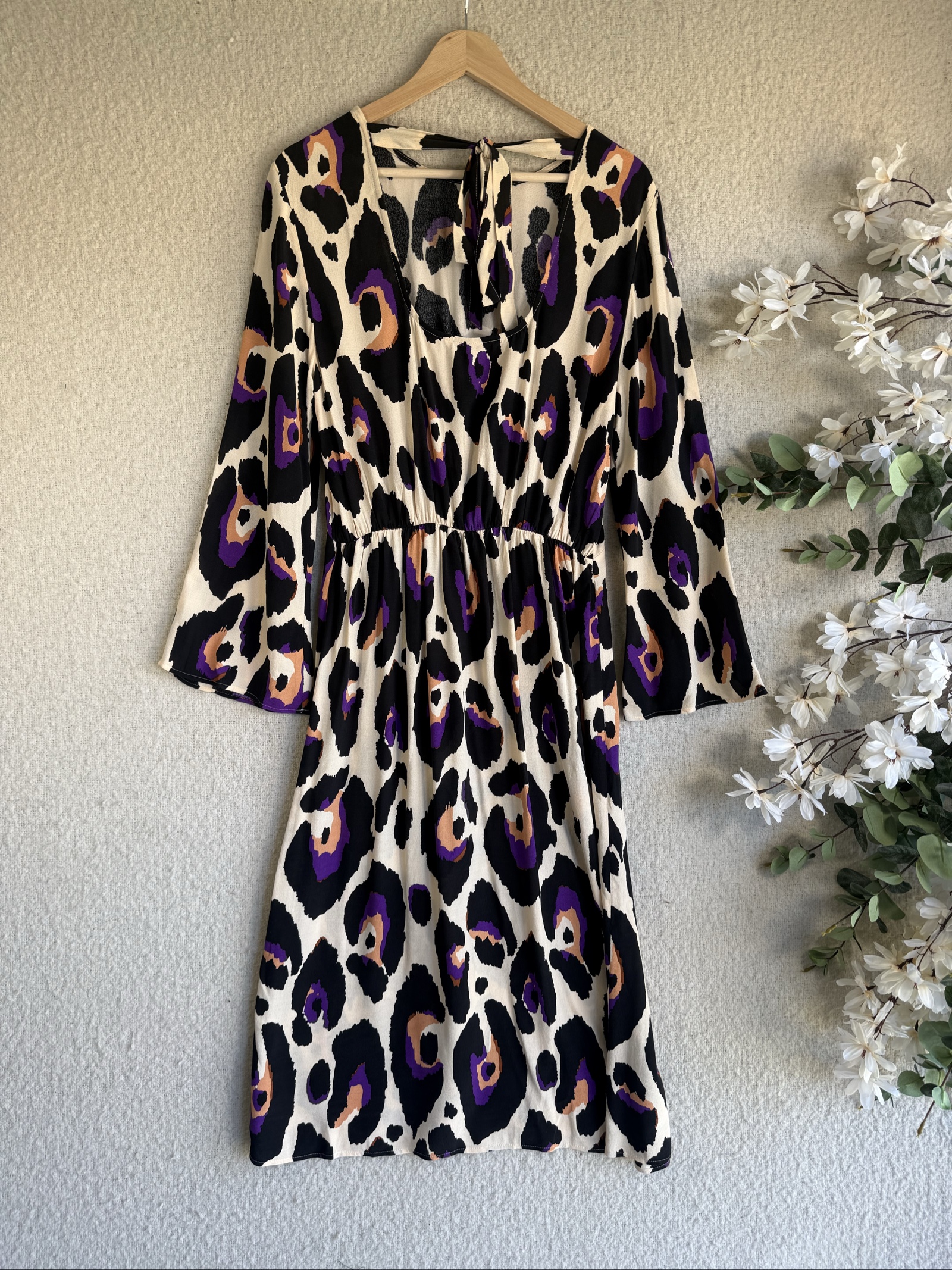 Tu Woman Purple & Black Leopard Print Viscose Dress Size 14 Stylish Midi