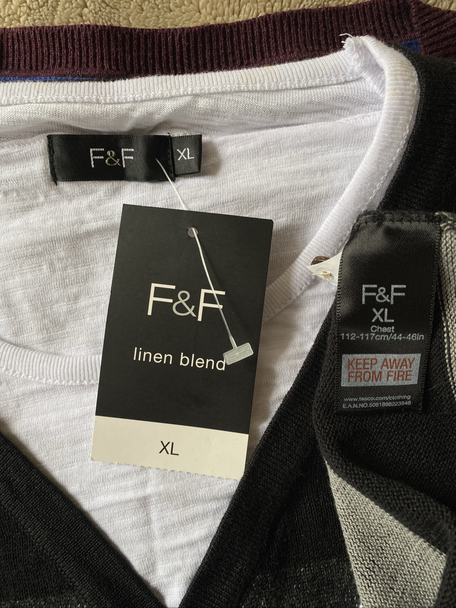 F&F Black & Grey Striped V-Neck Linen Blend Knitted Jumper - Size XL image 7