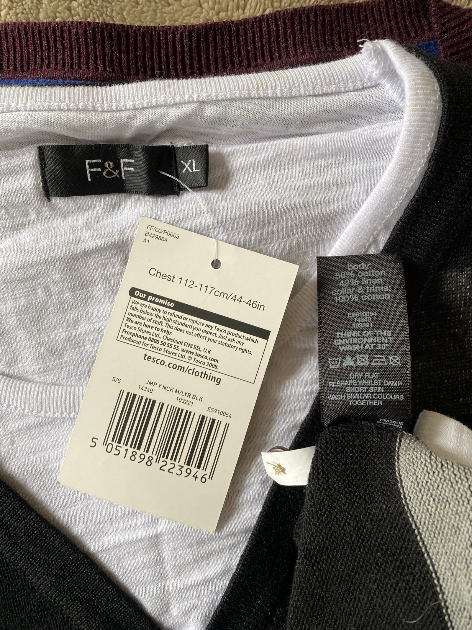 F&F Black & Grey Striped V-Neck Linen Blend Knitted Jumper - Size XL image 8