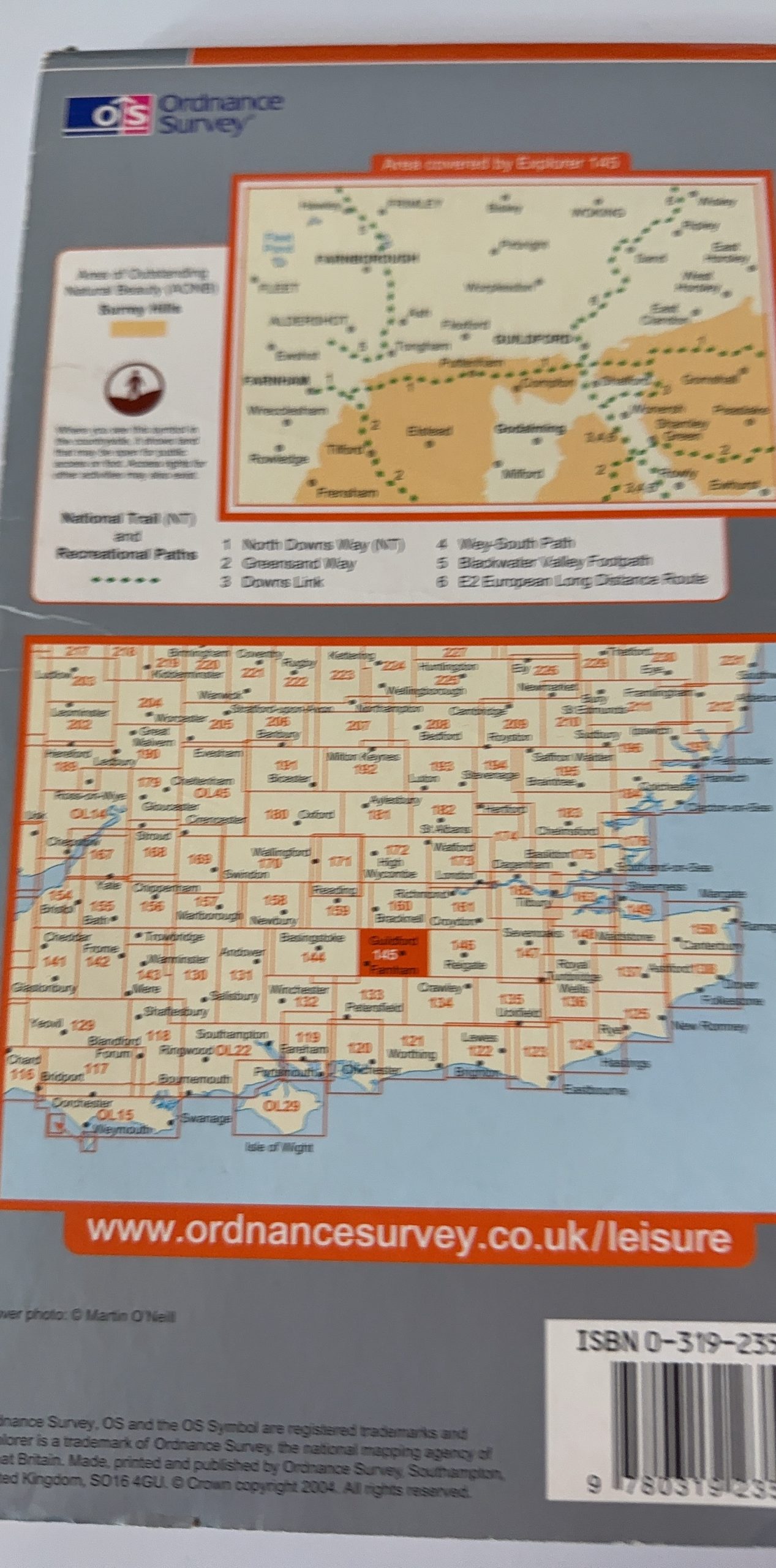 Ordnance Survey Orange Explore Map 145 Guildford & Farnham Unisex Other image 2