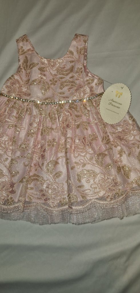 American Princess Pink & Gold Embroidered Baby Dress