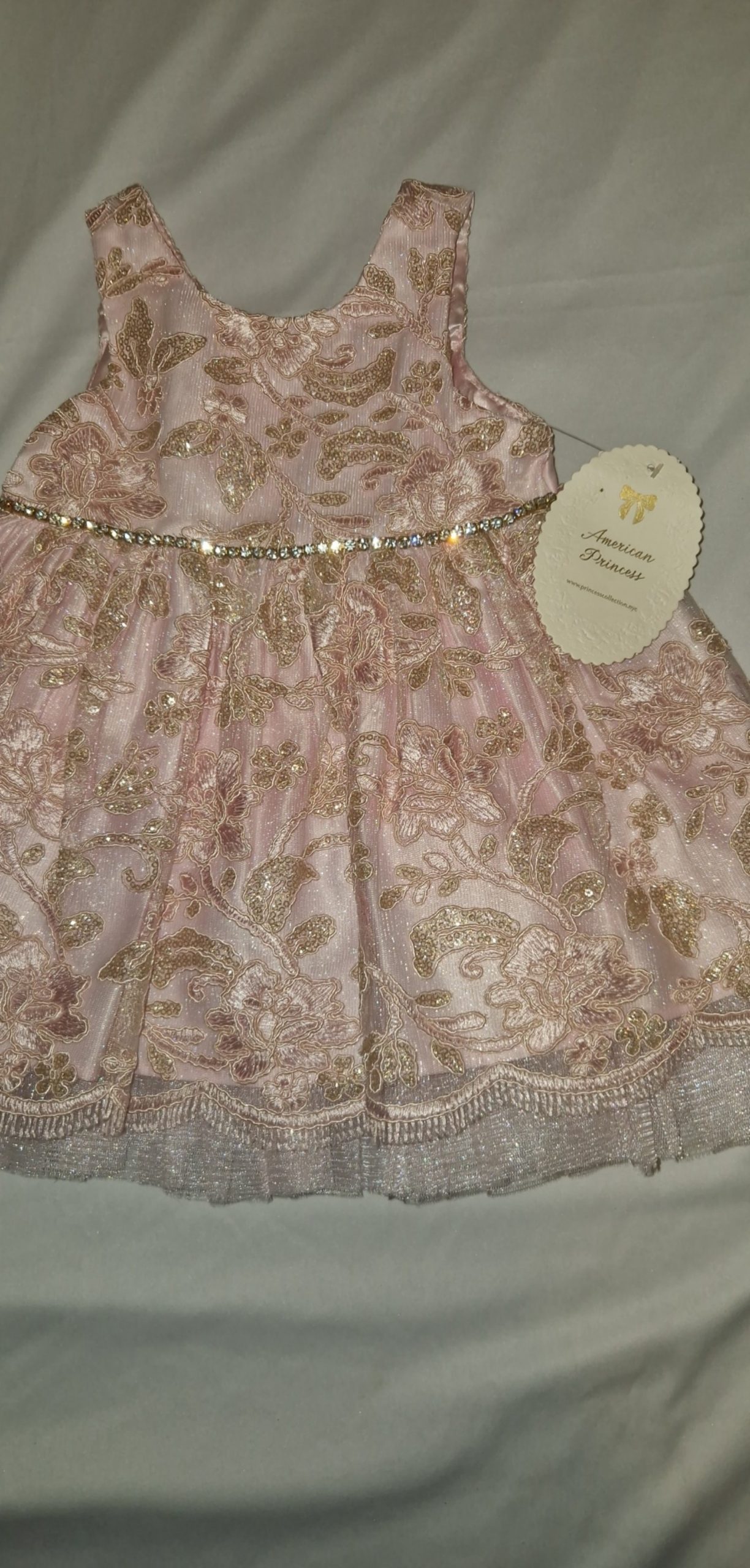 American Princess Pink & Gold Embroidered Baby Dress
