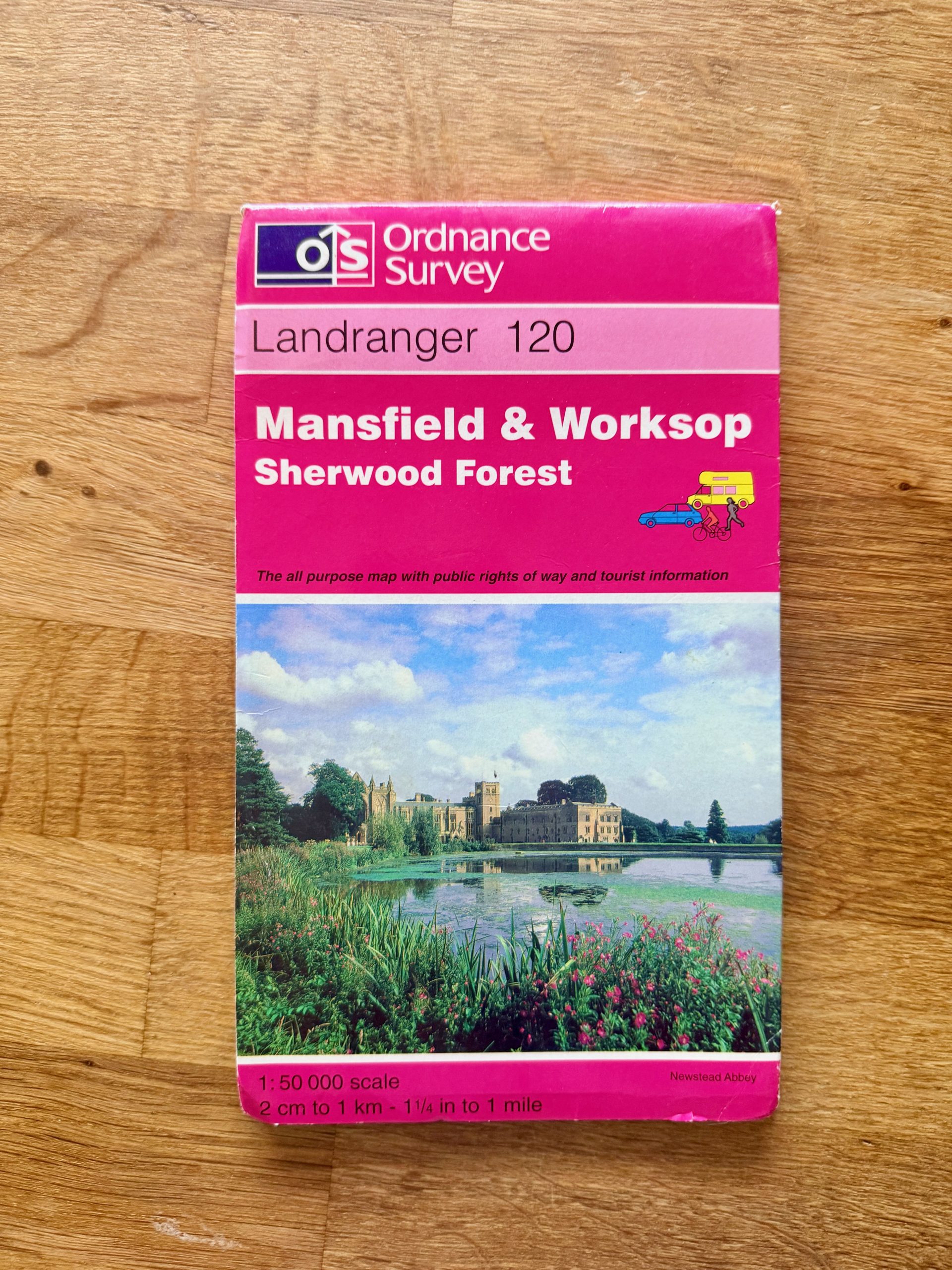 Ordnance Survey Pink Mansfield & Worksop Landranger Map 120