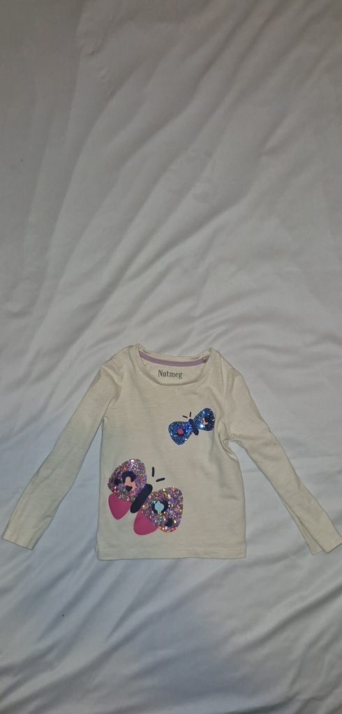Nutmeg Cream Girls' Long Sleeve Sequin Butterfly Top 3-4 Years