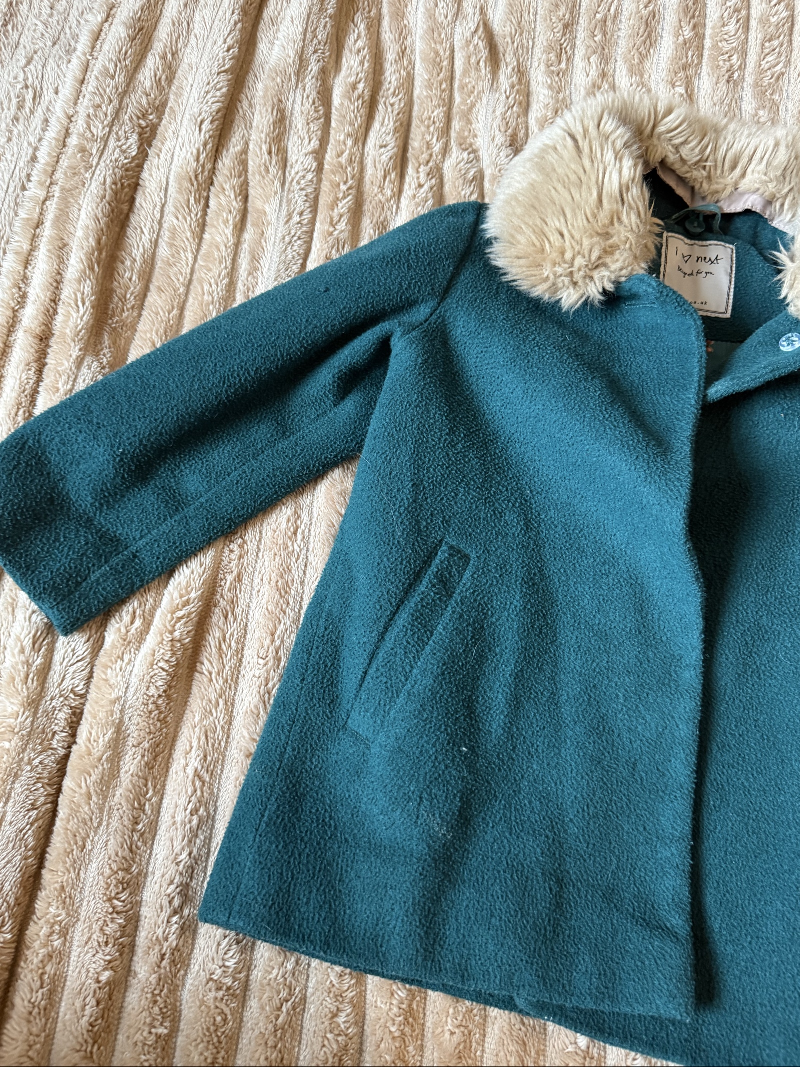 Next Teal Coat with Faux Fur Collar Kids 2-3 Years Floral Lined image 2