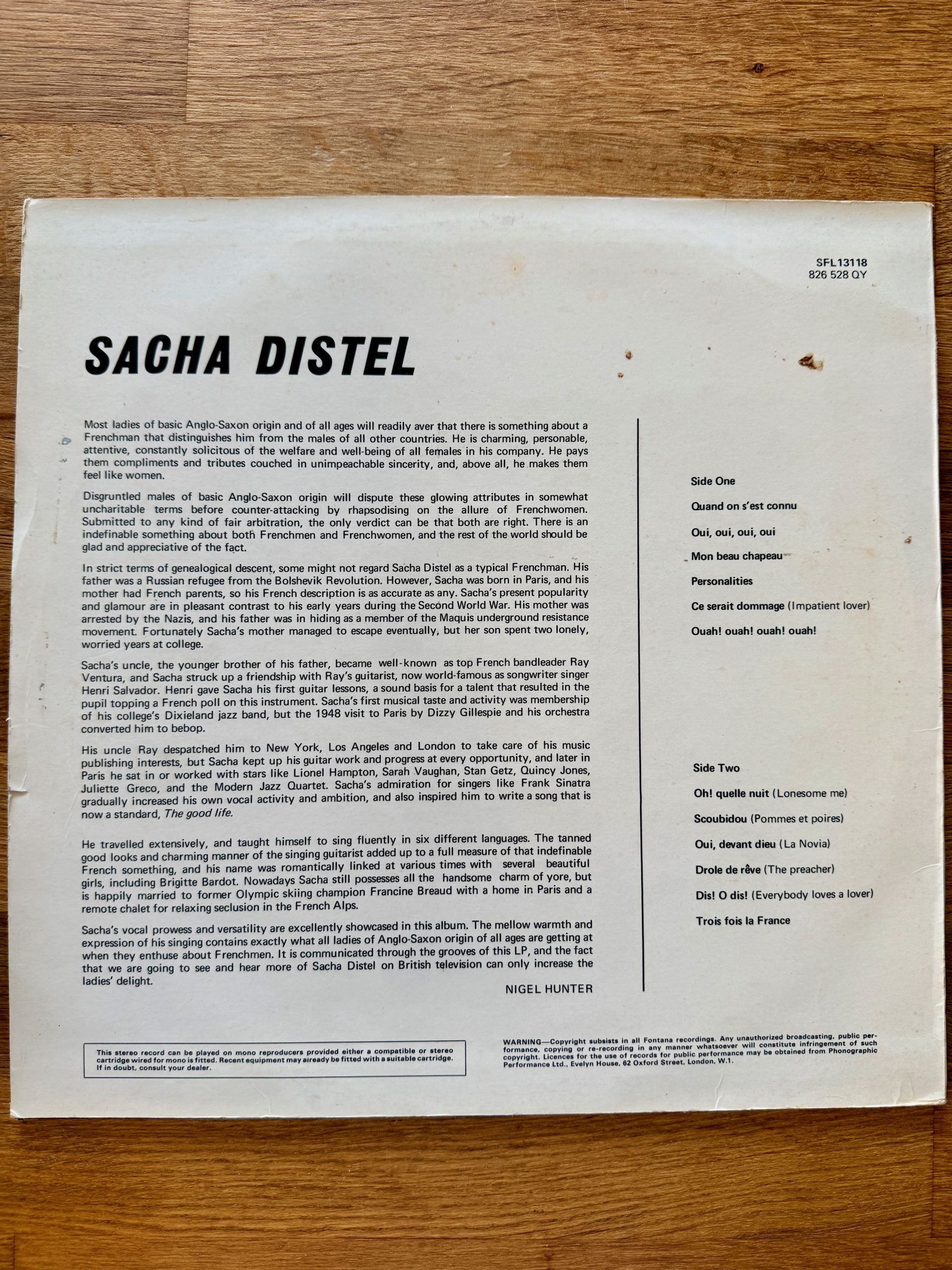 Sacha Distel Quand On S'est Connu Vinyl LP Album image 2