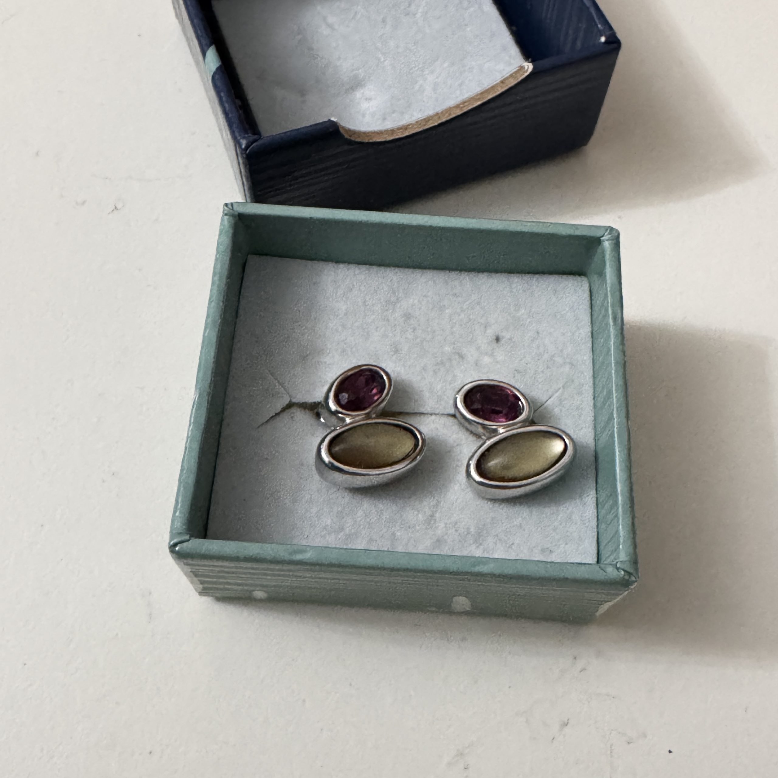 Silver Purple & Gold Oval Stone Earrings J28-Jewel image 2