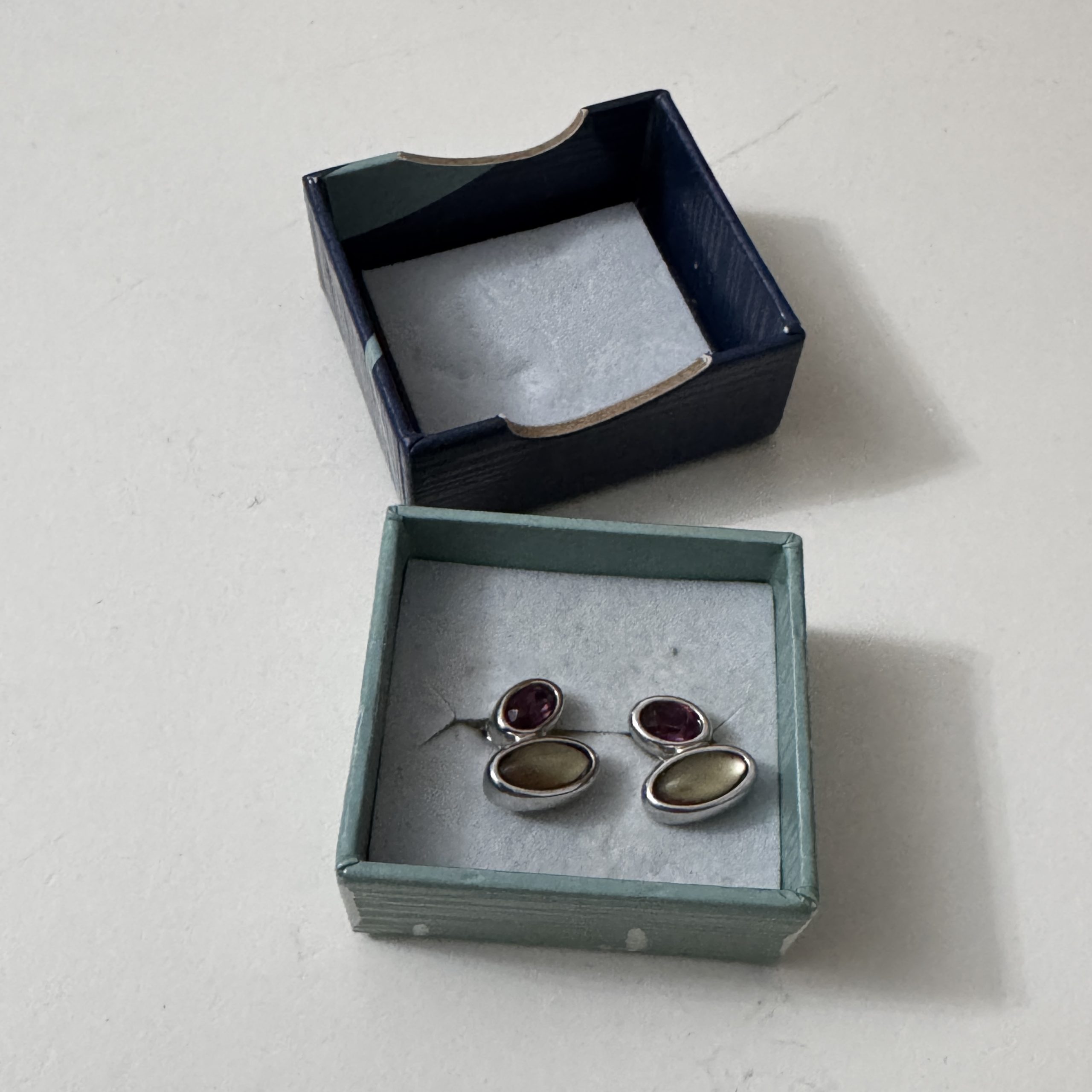 Silver Purple & Gold Oval Stone Earrings J28-Jewel image 3