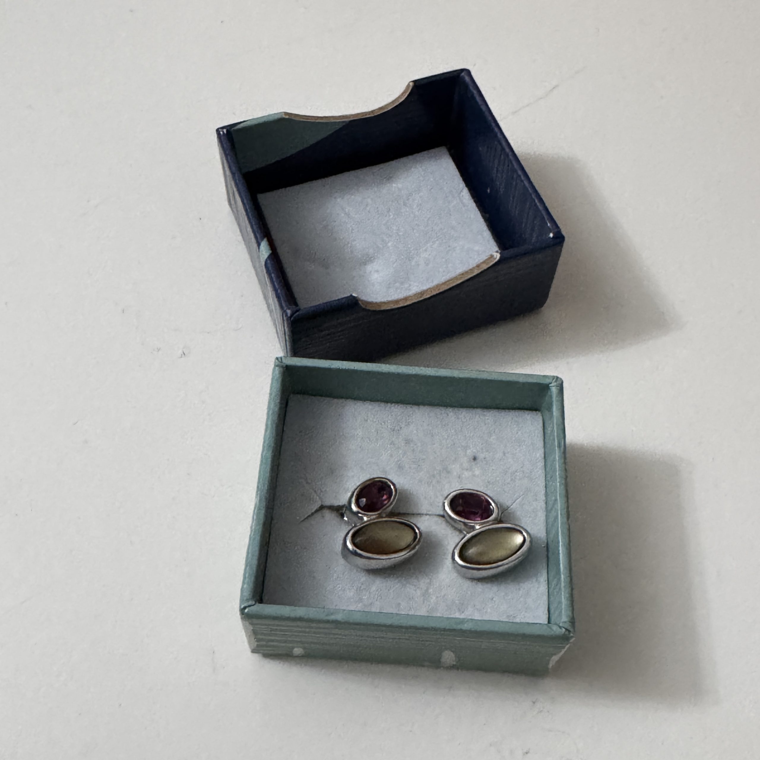Silver Purple & Gold Oval Stone Earrings J28-Jewel image 4