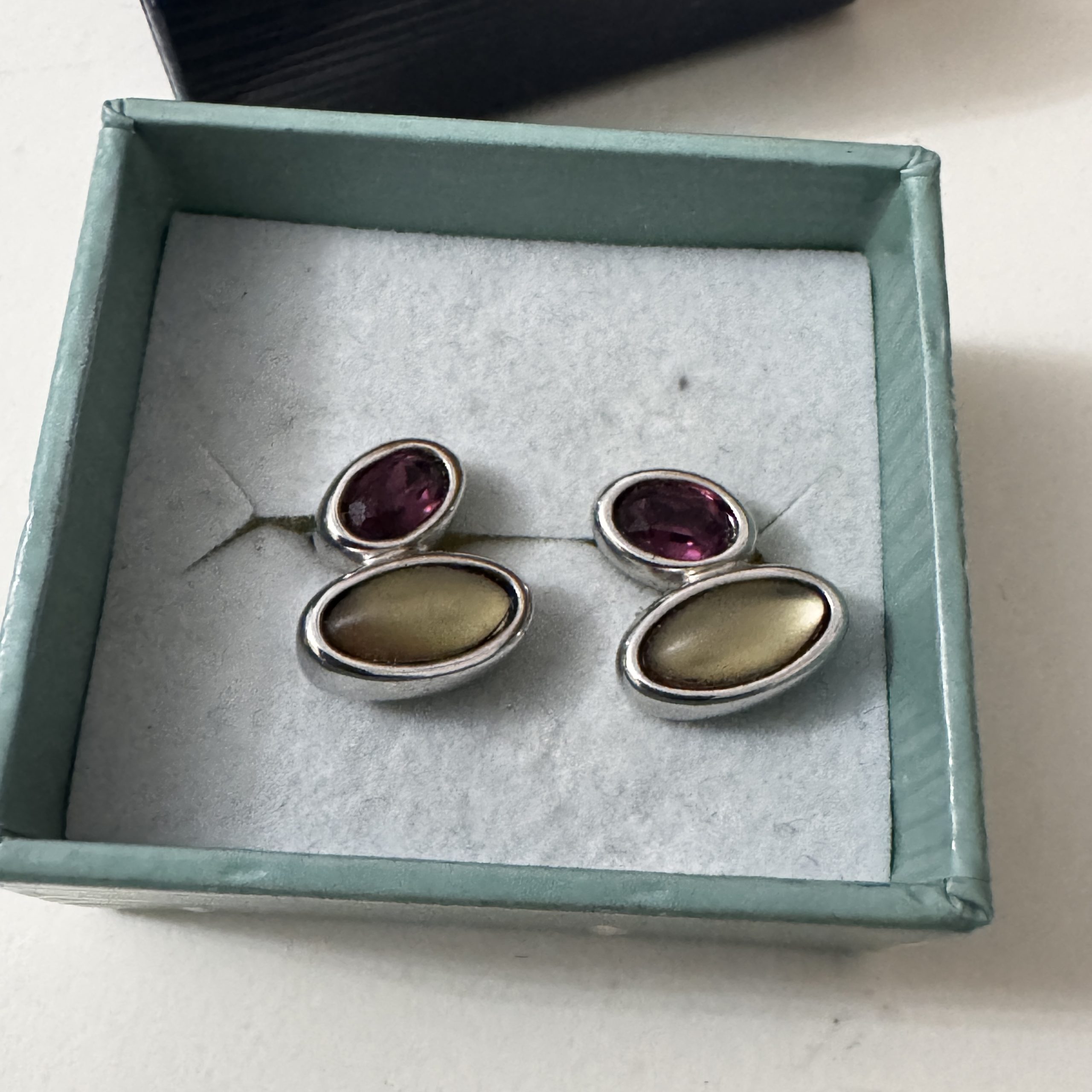Silver Purple & Gold Oval Stone Earrings J28-Jewel image 5