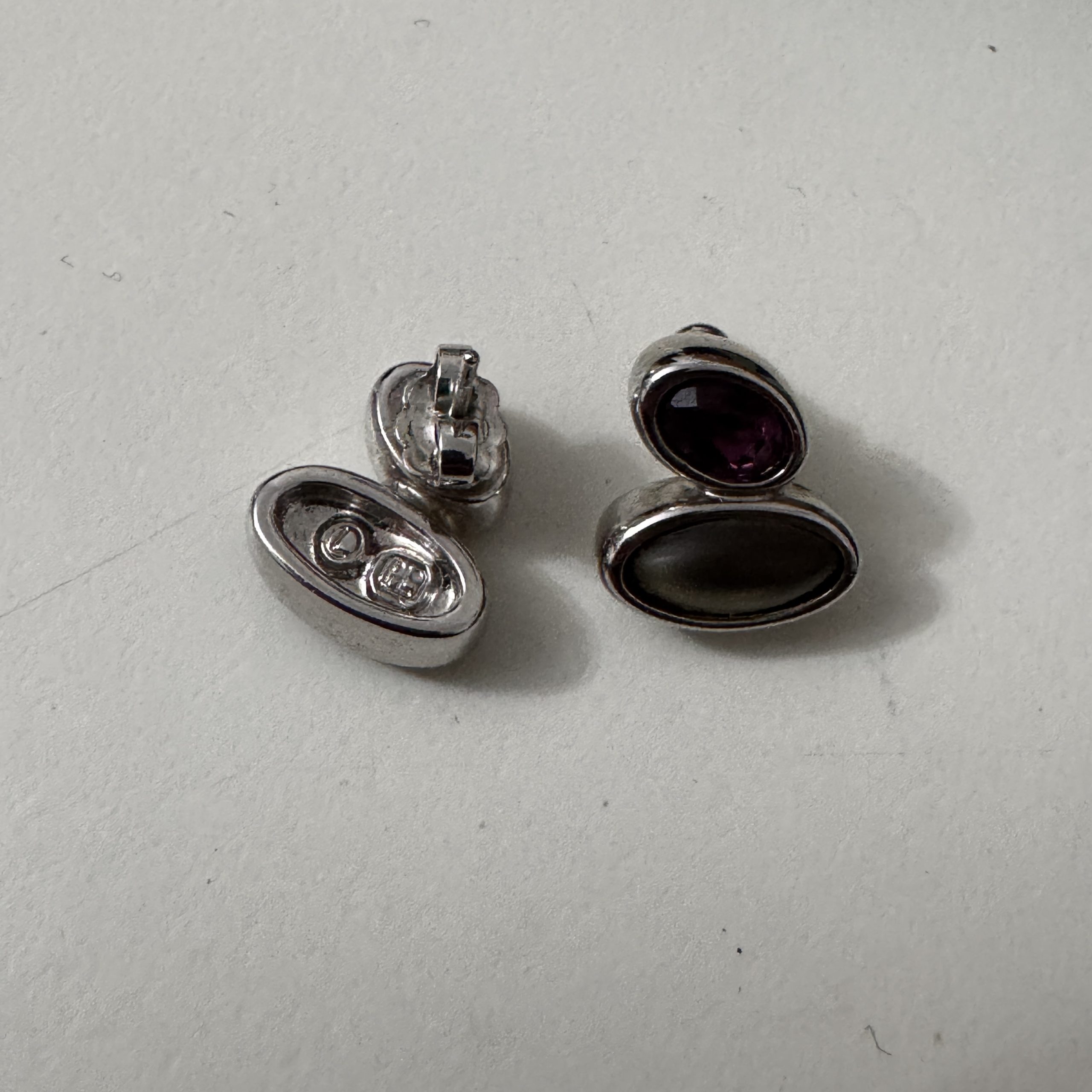 Silver Purple & Gold Oval Stone Earrings J28-Jewel image 7