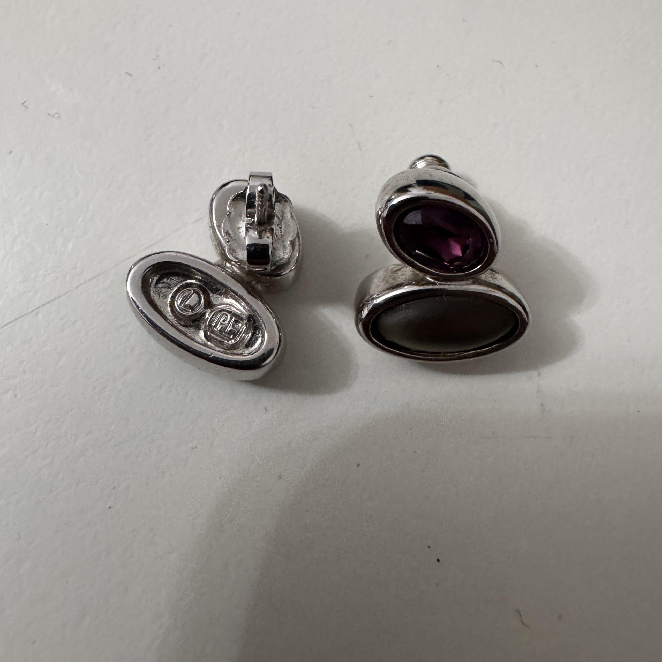 Silver Purple & Gold Oval Stone Earrings J28-Jewel image 8