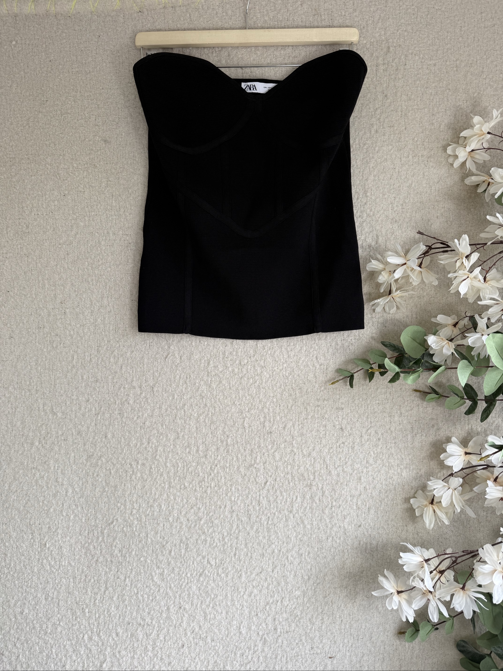 Zara Black Strapless Corset Top UK Large Elegant Bustier Blouse